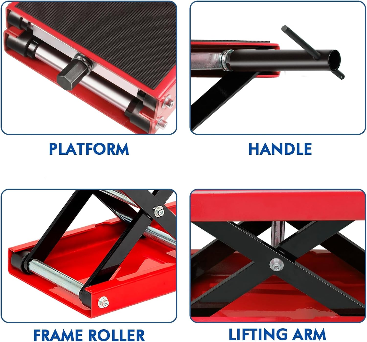 SUNROAD 1100 lb Motorcycle Scissor Lift Jack, Red | Compact Quick Lift Stand, For Dirt Bikes, ATVs & Scooters, Center Jack, For Home Garage & Track Maintenance