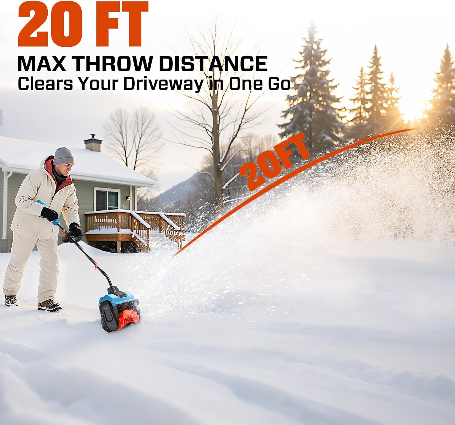 SENIX Cordless Snow Shovel, 40V | 13-Inch | 6-Inch | 8000mAh Snow Blower | 20FT Max Throw Distance, Plows 375lbs/Min, with Auxiliary Handle for Patio, Deck, Driveway