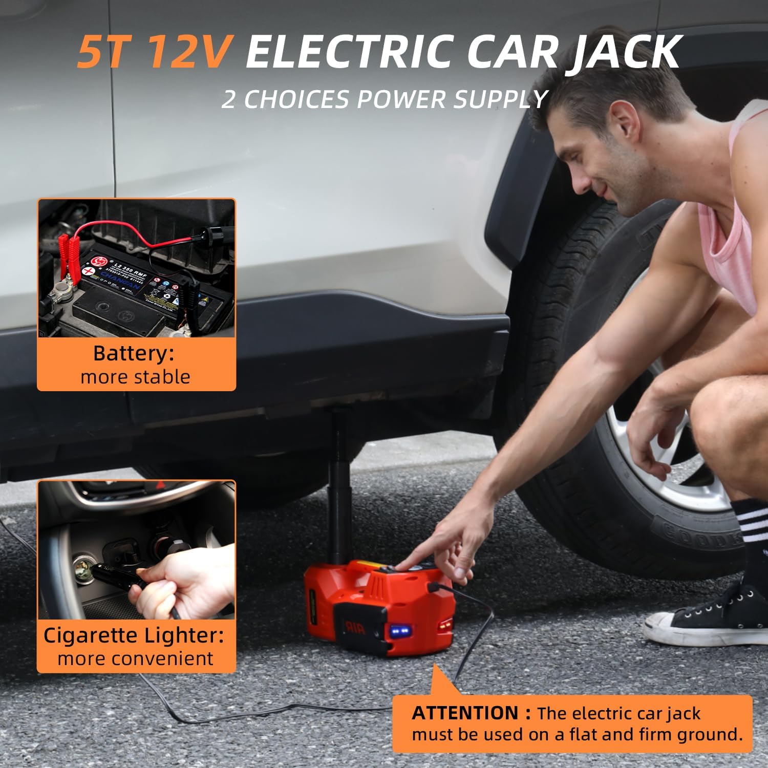STANDTALL Electric Car Jack 5 Ton 12V Hydraulic Jack, Built-in Inflator