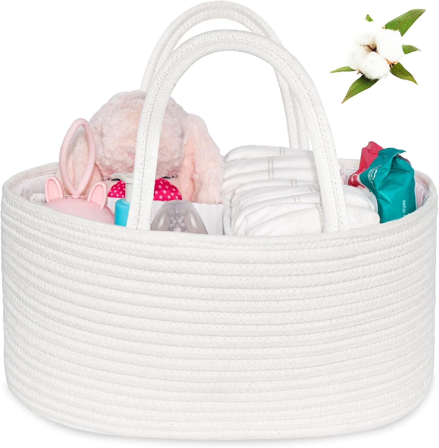 ABenkle Diaper Caddy Organizer - Cotton Rope Nursery Storage Basket for Baby Essentials, Boys & Girls Shower Gift, Changing Table Organizer