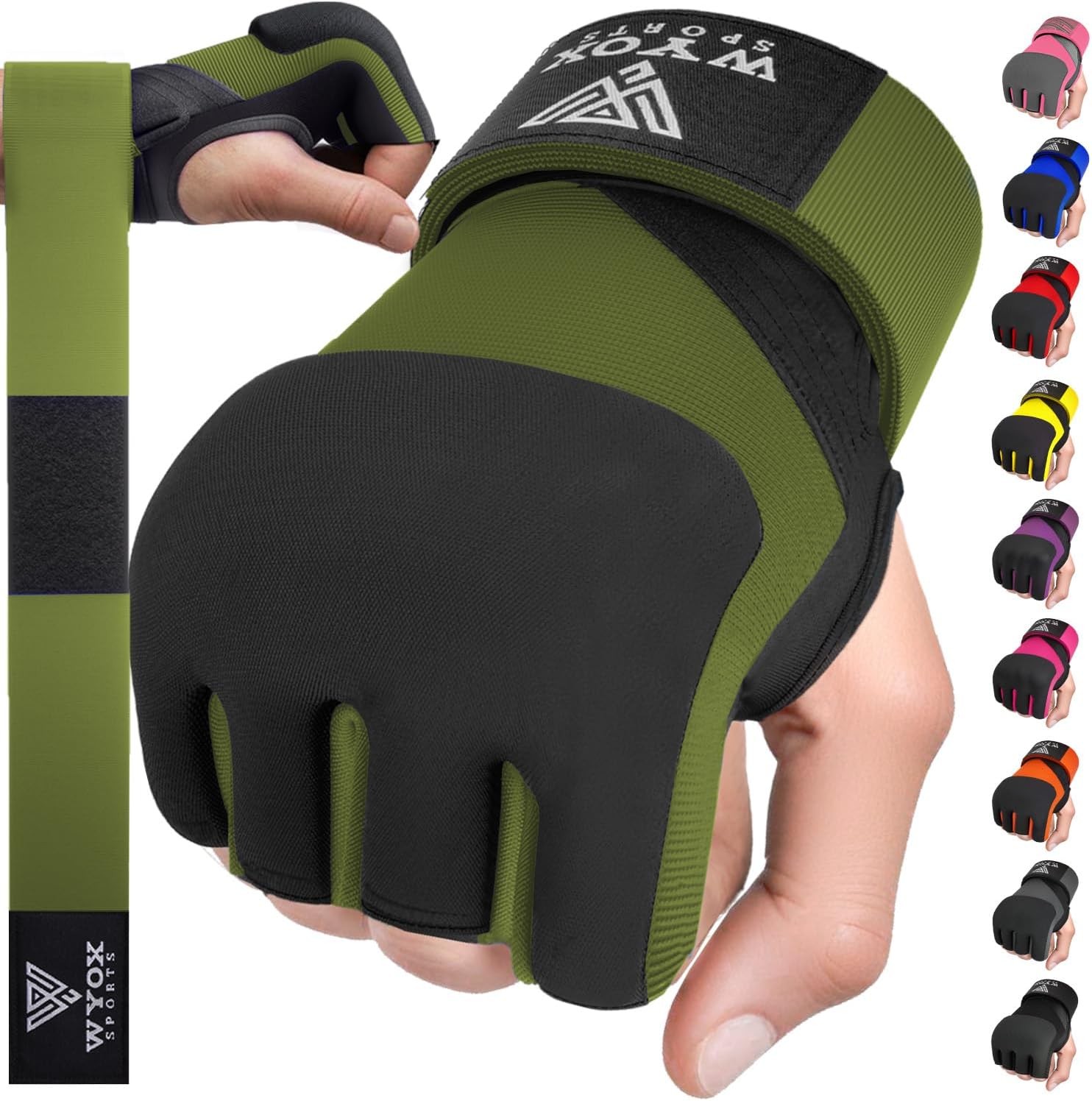WYOX Neoprene Gel Boxing Hand Wraps Inner Gloves for Men & Women – 80cm/31in Quick Wrist Strap, Padded Knuckle Protection