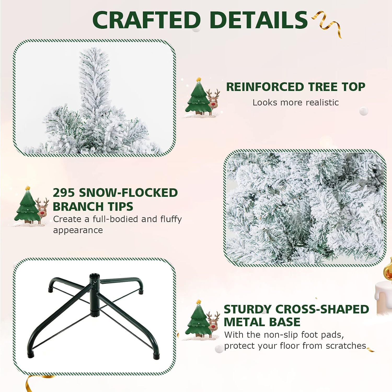 Goplus 7.5ft Pre-Lit Artificial Christmas Tree, Premium PVC Snow Flocked Hinged Pine Tree with Metal Stand and LED Lights