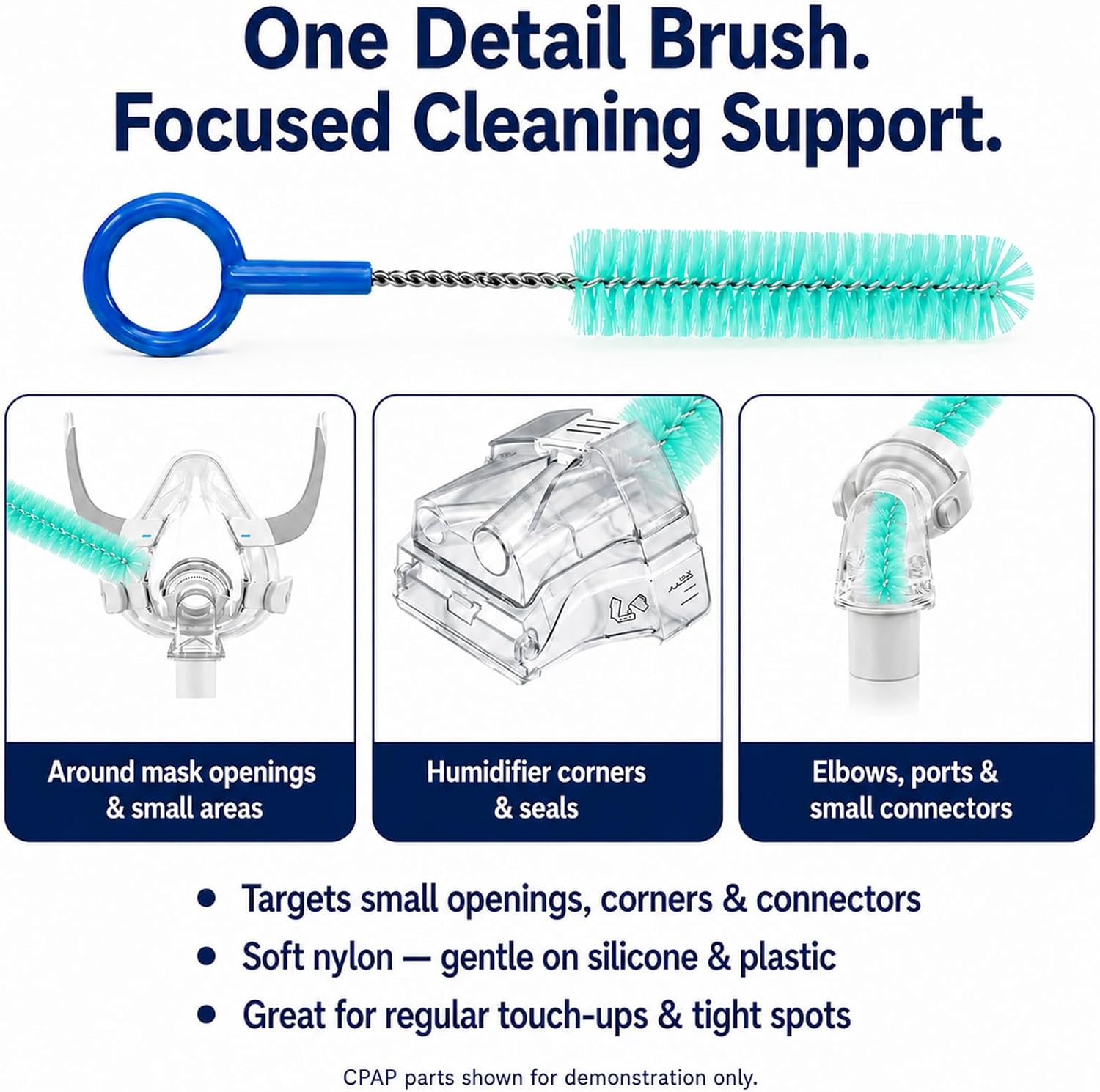 CPAP Cleaning Brush Set, 78.7 in Dual-Ended CPAP Hose Brush for 22 mm & 15 mm Tubing, Tube Cleaning Brush & Hose Cleaner Brush with Detail Brush for Mask