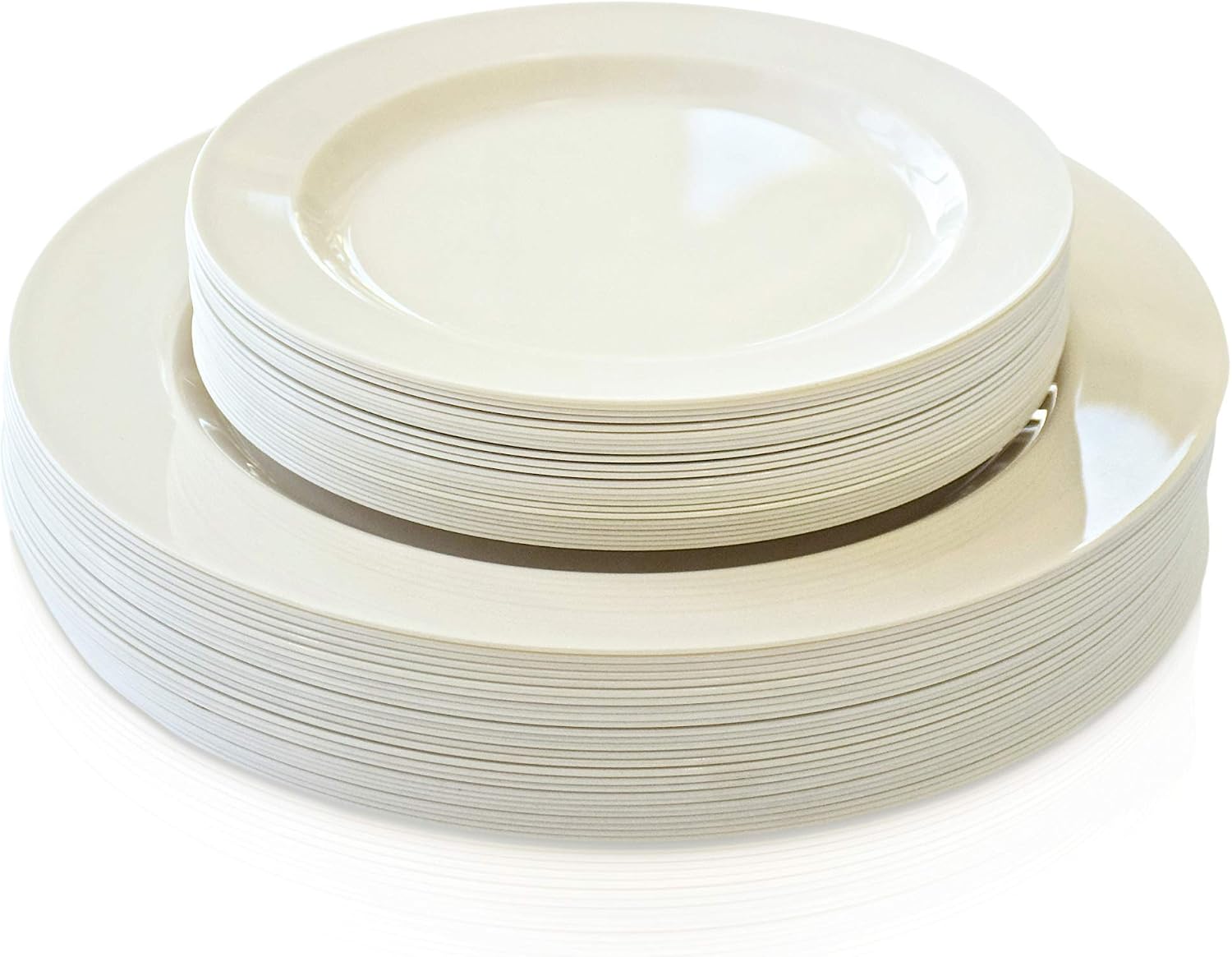 OCCASIONS 50 Ivory Disposable Plastic Plates for 25 Guests (Plain Ivory) | Heavy Duty Fancy Wedding Party Dinner & Salad/Dessert Set, 25x10.5" + 25x7.5", China-Like Look, BPA Free & Recyclable