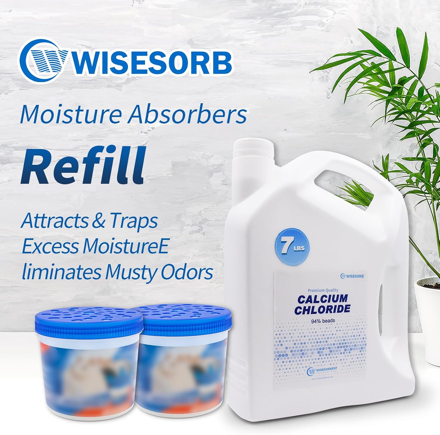Wisesorb 7 LBS Calcium Chloride Desiccant, Moisture Absorbers Refill Beads - Fragrance Free, Moisture Absorber Refill