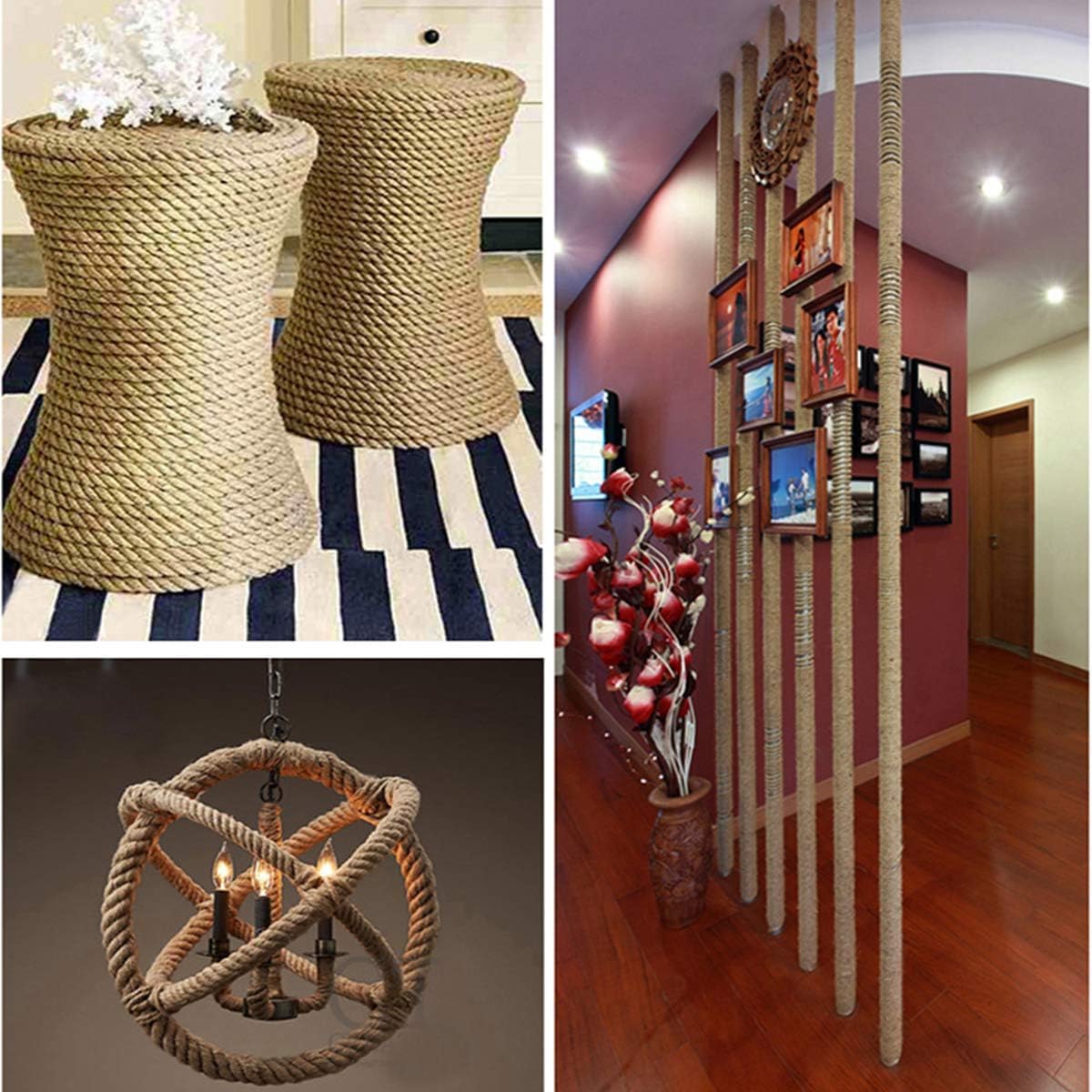 100% Natural Hemp Rope Twisted Jute Rope 100 Feet 1/2 Inch 4 Ply Hemp Ropes All Purpose Cord for Crafts