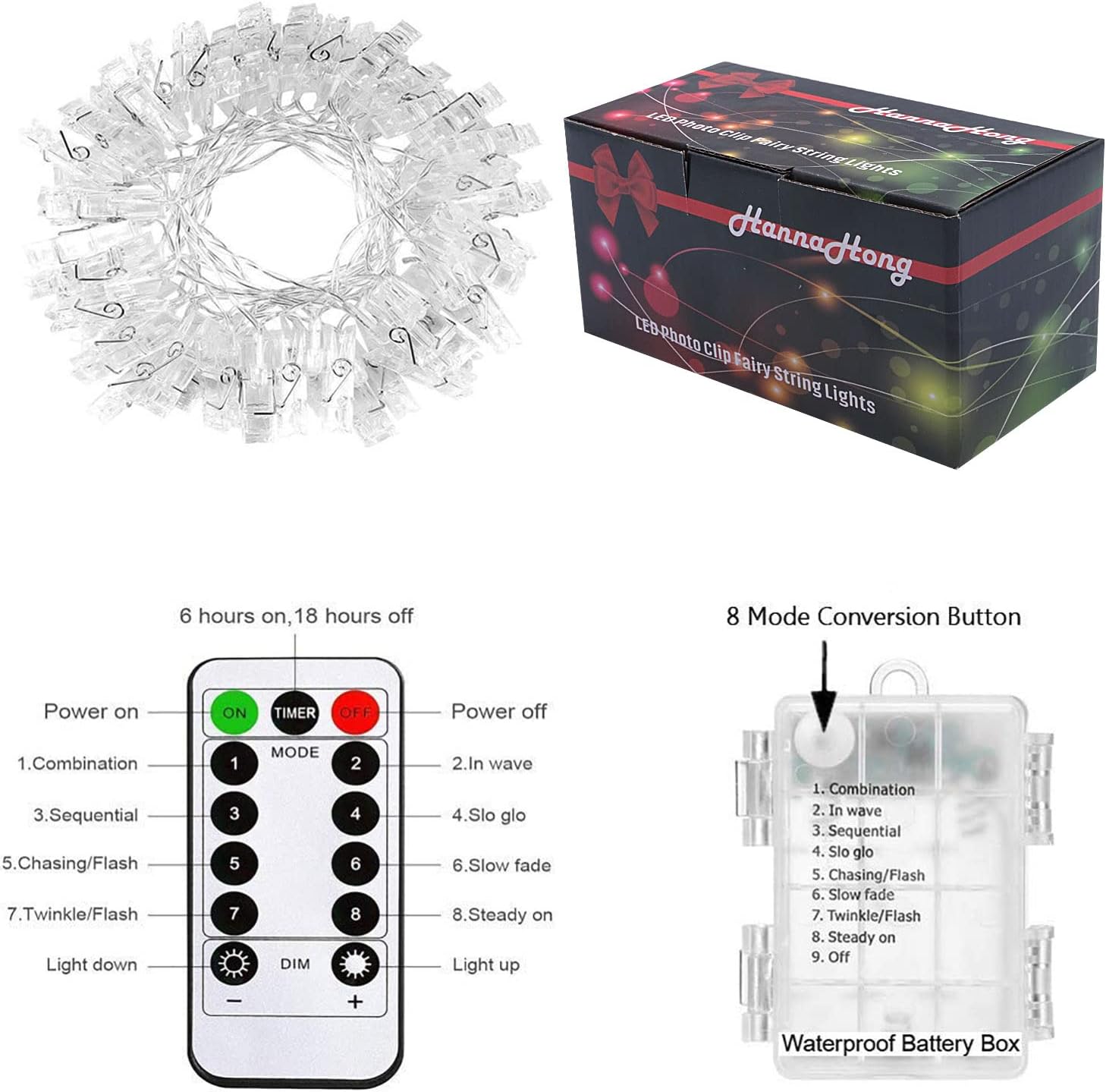 20 LED's Photo Clips withTwinkle Fairy String Lights for Hanging Picture/Card/Memo, Waterproof Battery Powered with 8 Modes&Timer Remote