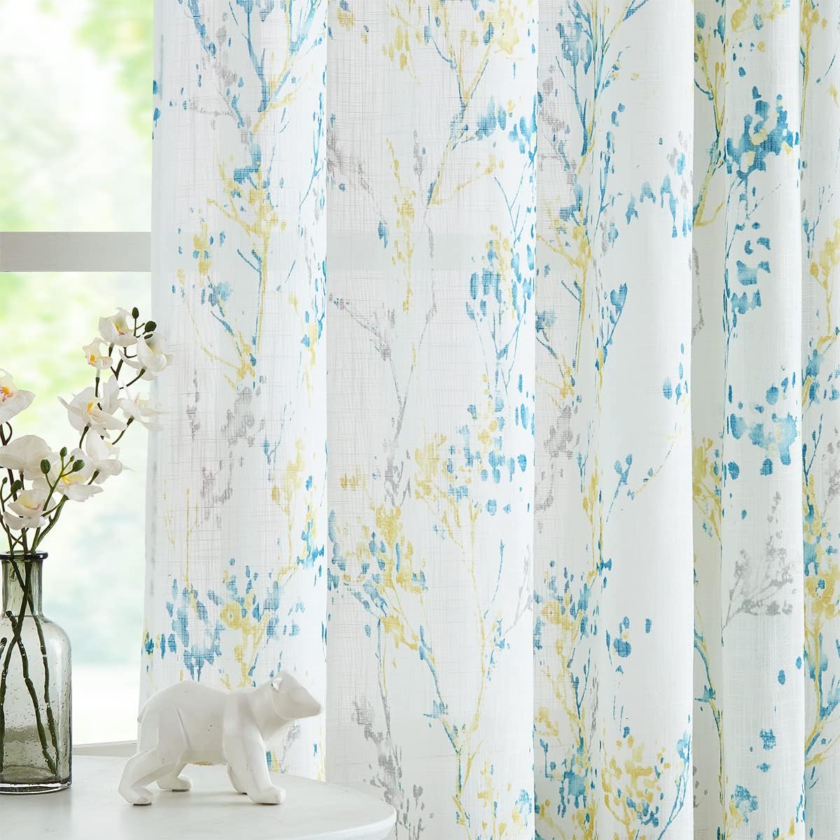 Leaf Semi Sheer Curtains for Bedroom Living Room 52x72" Taupe White Print 2
