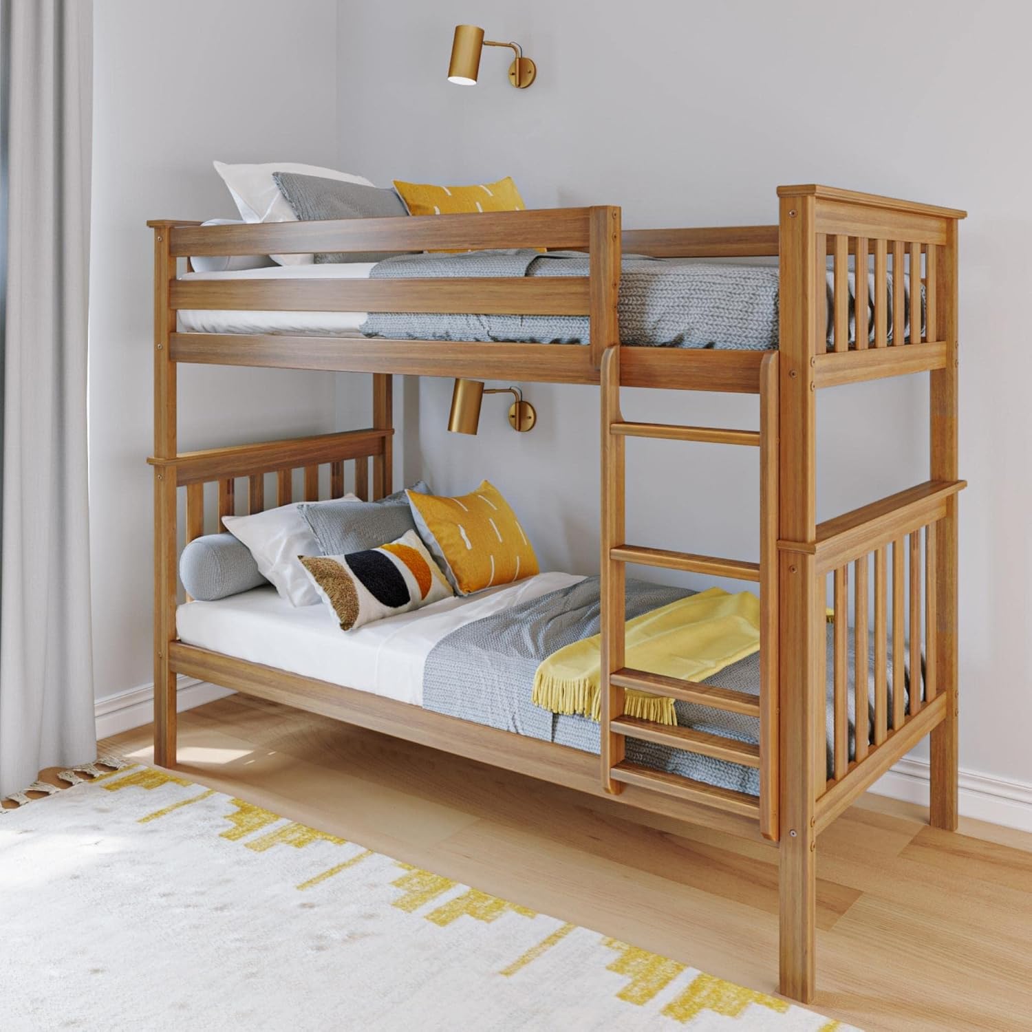 Max & Lily Bunk Bed Twin over Twin, Solid Wood Bunk Bed Frame with Ladder for Kids, 14" Safety Guardrails, Easy Assembly, No Box Spring Needed, White