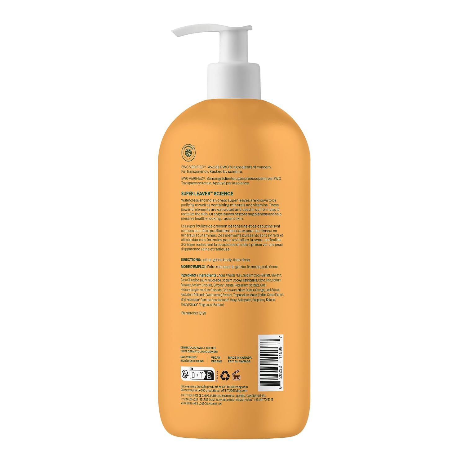 ATTITUDE Body Wash, EWG Verified Shower Gel, Dermatologically Tested, Plant and Mineral-Based, Vegan Personal Care Products, Earl Grey & Fresh Cucumber, 16 Fl Oz