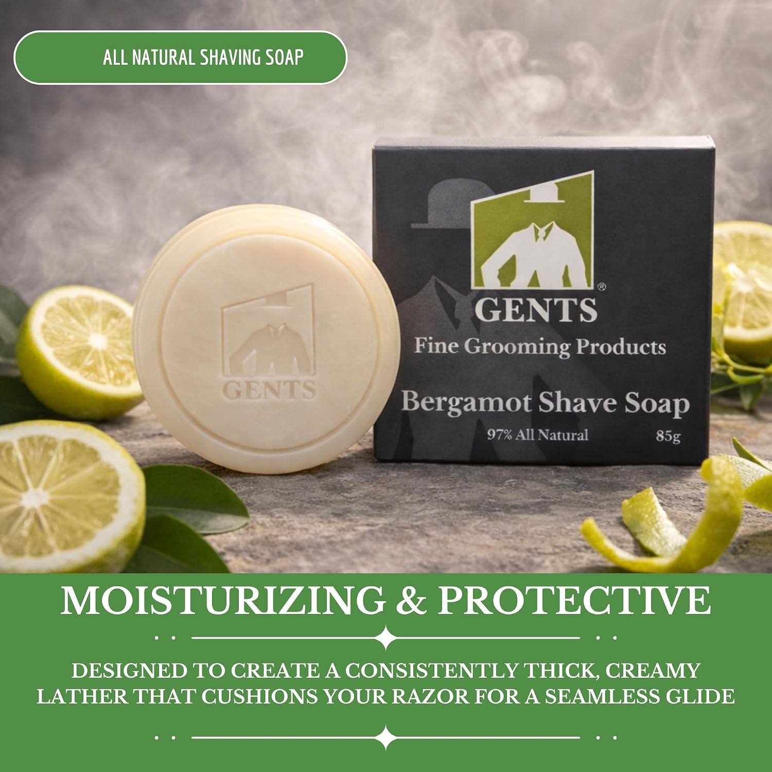 GENTS Men’s Shave Soap, 97% Natural Cedar Pine Scent, Rich Lather Wet Shaving, Traditional Shaving Soap for Men, 3oz Puck