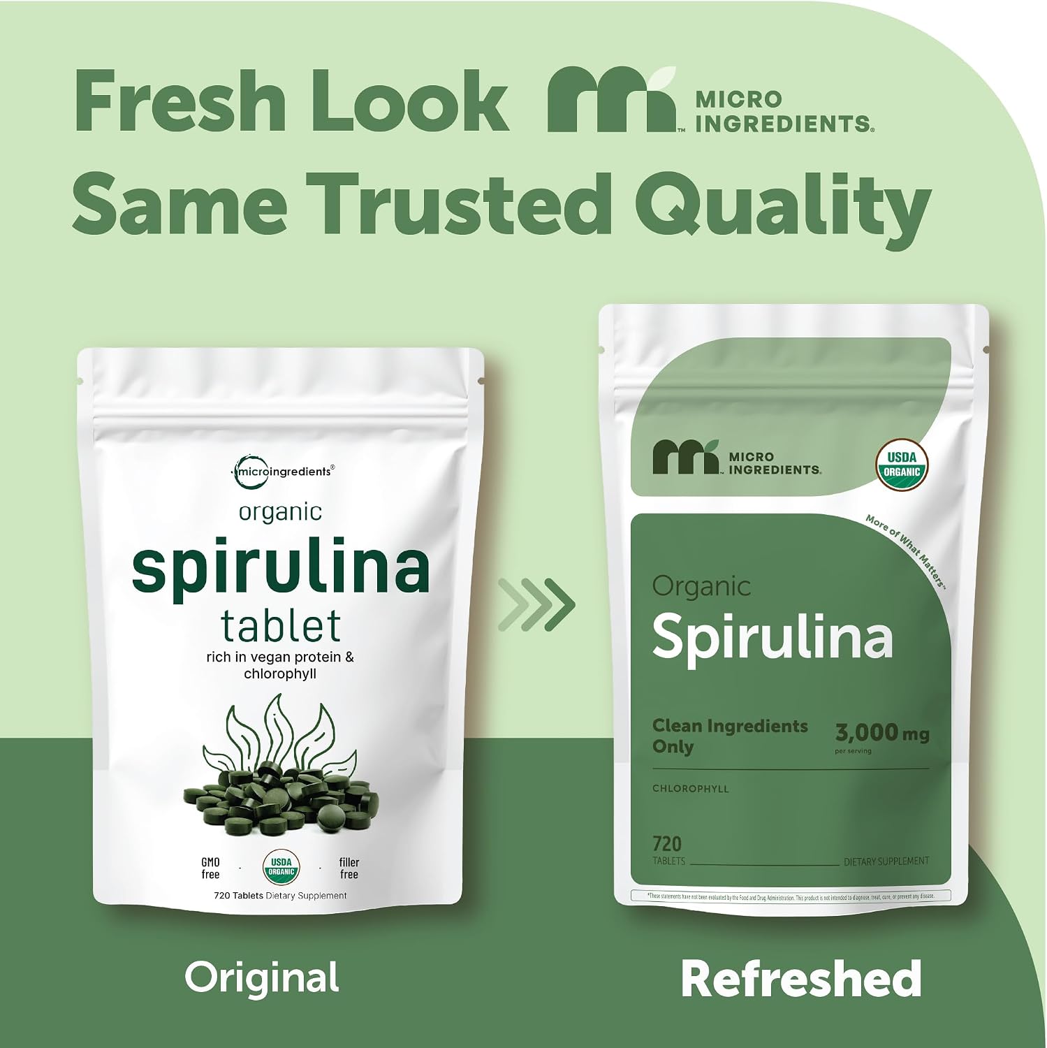 Micro Ingredients Organic Spirulina Supplement, 720 Tablets (4 Month Supply), No Filler & Non-GMO, Rich in Vegan Protein, Vitamins & Prebiotics