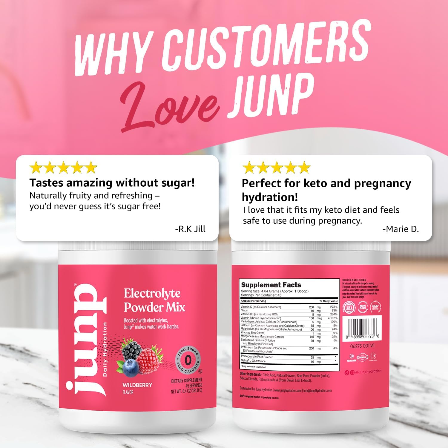 JUNP Electrolytes Powder No Sugar No Carbs – Lemonade Keto Electrolyte Drink Mix - Potassium & Salt Hydration Powder Electrolytes - Zero Calorie