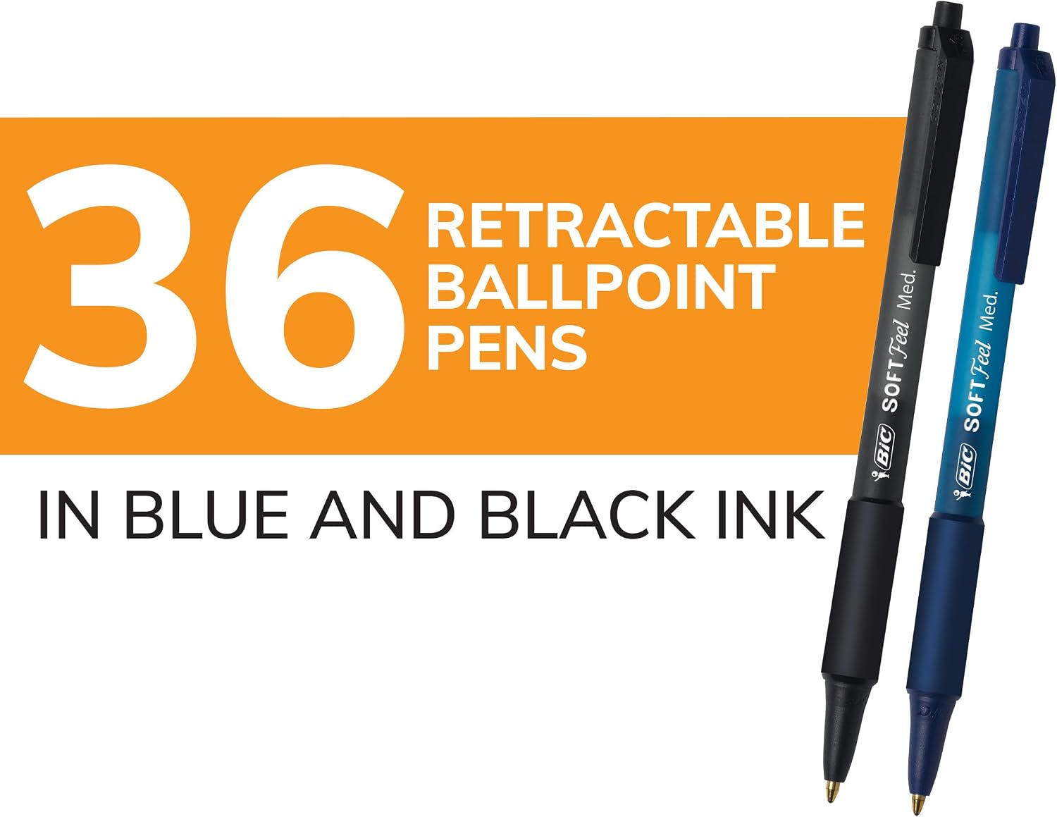 BIC Soft Feel Retractable Ballpoint Pen, 1.0 mm Medium Point, 36-Count | No-Slip Grip for Comfortable Writing | Smooth Ink Flow for Effortless Writing | Ideal for Students, Teachers, And Classrooms