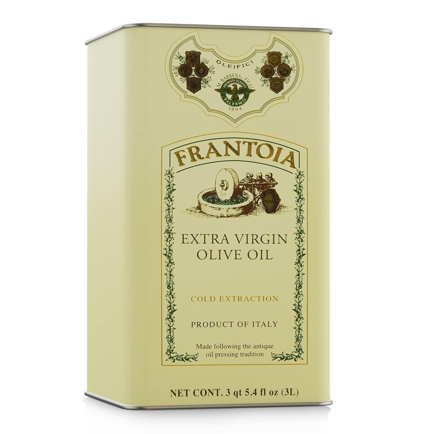 Frantoia Extra Virgin Olive Oil, 101.4 Fl Oz (3L Tin) – Award-Winning Sicilian EVOO Made from Biancolilla