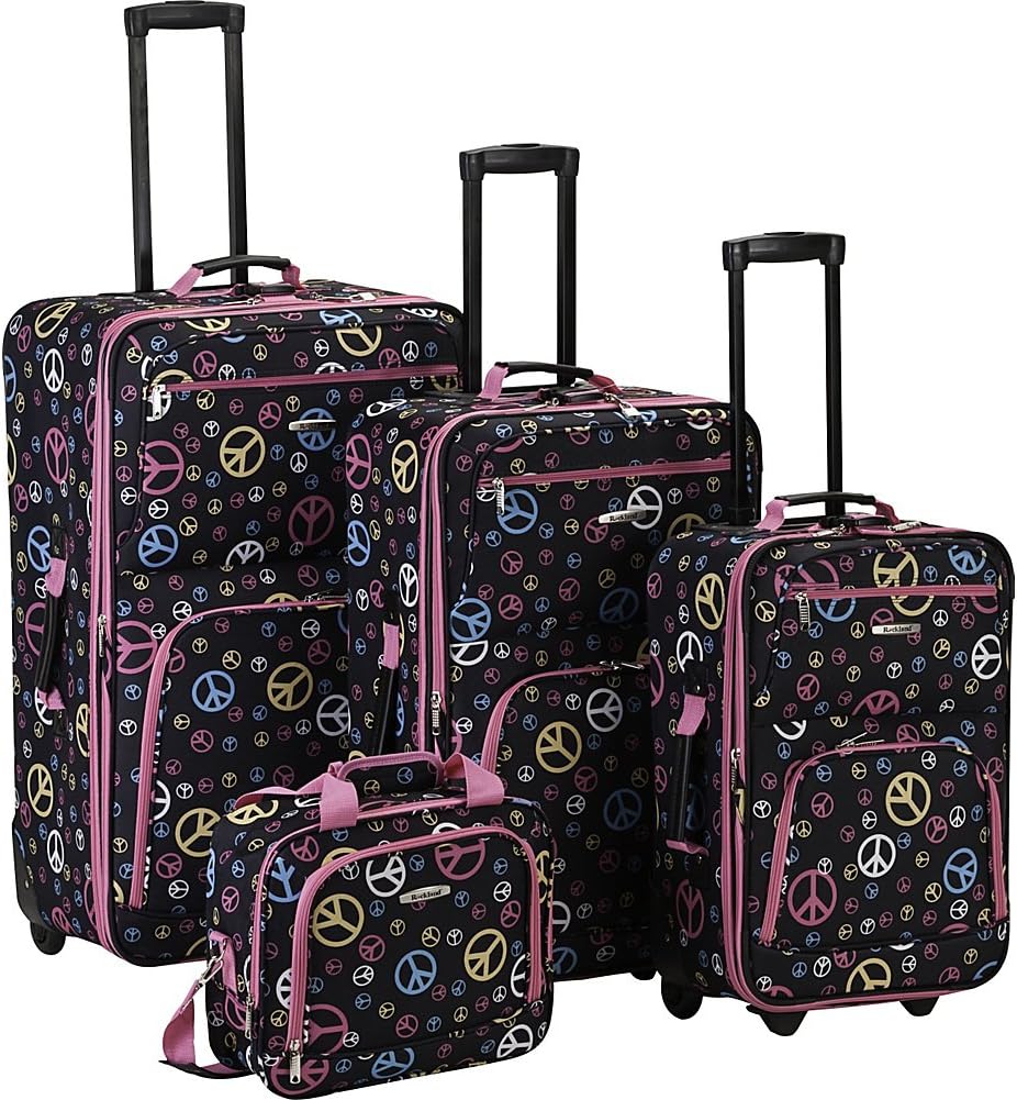 Rockland Fashion Softside Upright Luggage Set,Expandable, Telescopic Handle, Wheel, Black Dot, 2-Piece (14/19)