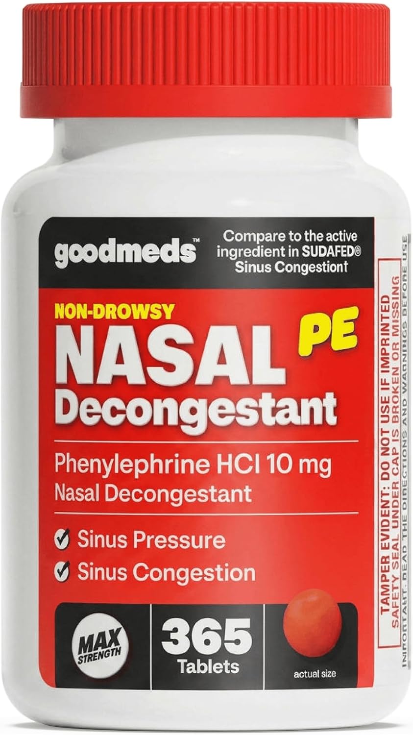 Nasal Decongestant PE Non-Drowsy for Adults | Maximum Strength Phenylephrine HCl 10mg to Relieve Sinus Pressure from Cold or Allergies | Comparable