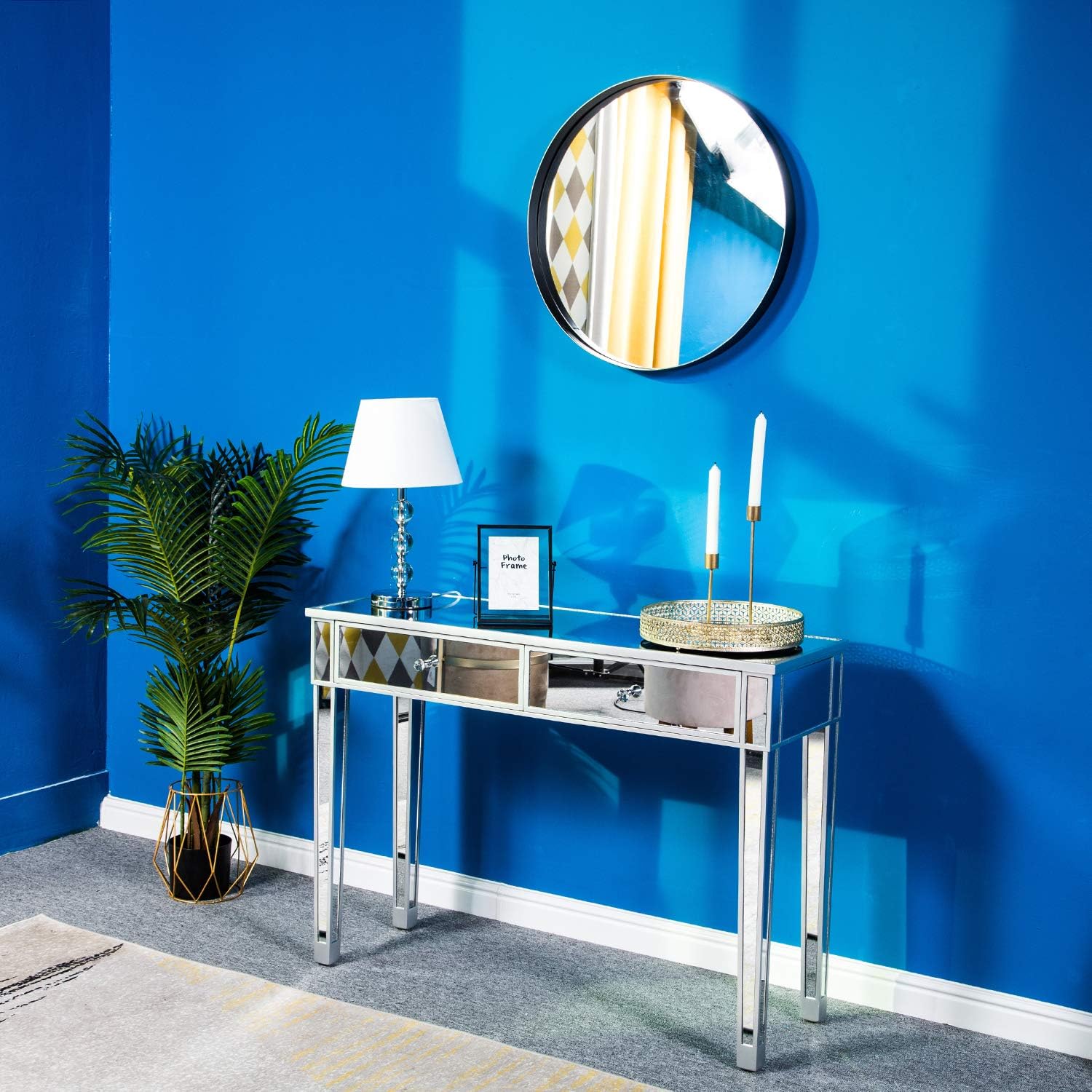 Bonnlo Mirrored Console Table with 2 Drawers for Entryway/Hallway Silver Bedroom Desk Sofa Tables for Living Room