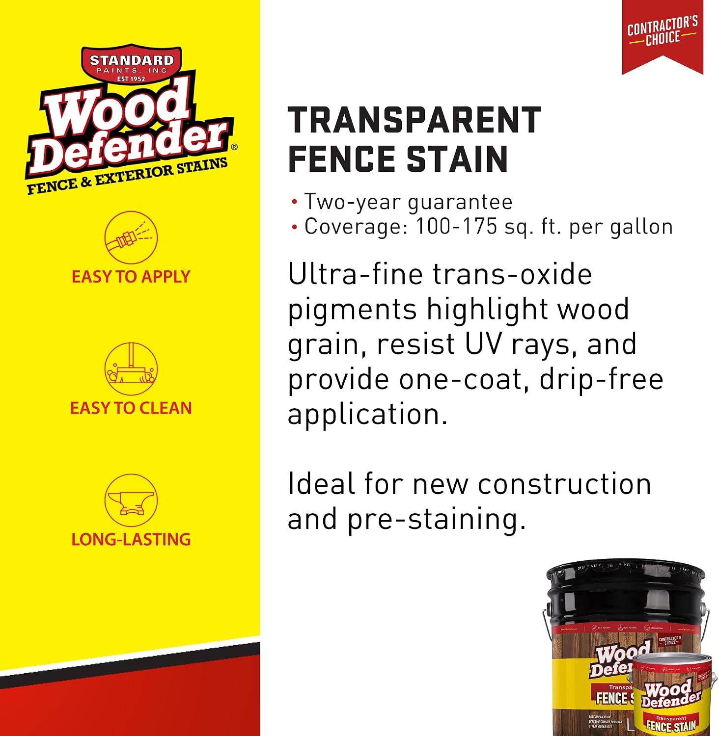 Wood Defender Transparent Fence Wood Stain and Seal in One, Oil-Based Penetrating Sealer, Professional-Grade, Long-Lasting, Weather-Resistant Protector, Redwood, 5-Gallon