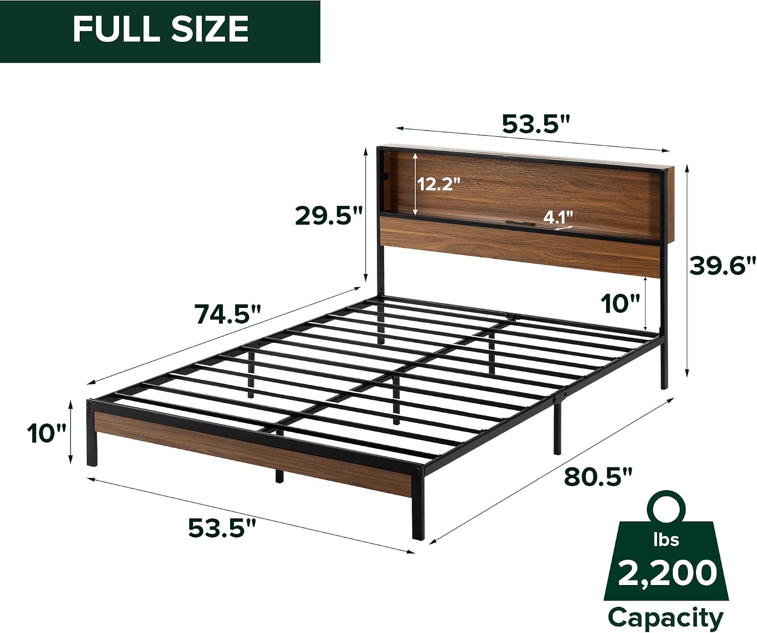 Zinus Kai Platform Bed Frame, RGB LED Lights, No Box Spring Needed, Full | Two-Tier Headboard for Space-Saving Storage, Built-in USB Charging Station, Soft Ambient Night Light