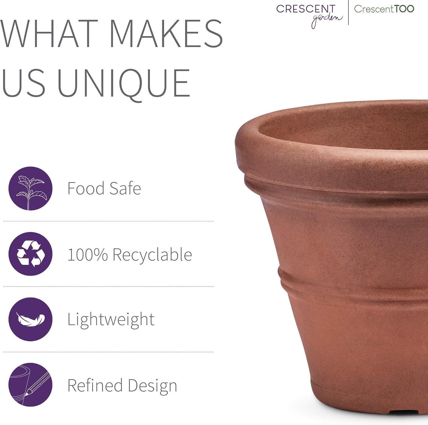 Crescent Garden Brunello Classic Gray Rolled Rim Planter Pot, Lightweight Indoor/Outdoor Weather-Safe Round Plant Pot, 27''W (Weathered Concrete)