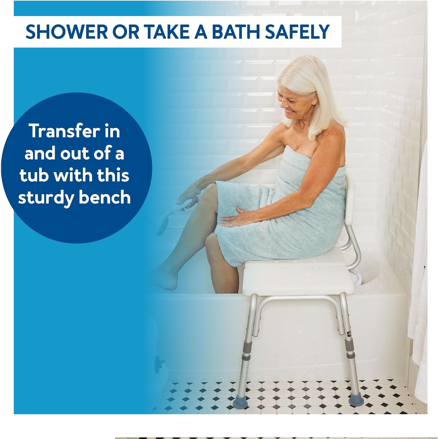 Carex Shower Bench and Shower Chair For Elderly and Disabled with Height Adjustable Legs, Tub Bench Converts to Right or Left Hand Entry