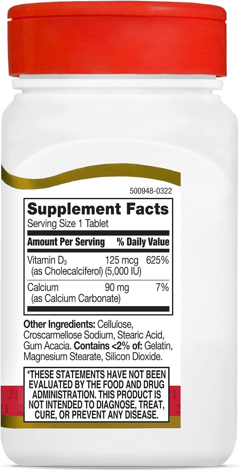 21st Century Vitamin D3 5000 IU Tablets, High Potency, 110 Count | High-Potency Vitamin D3 5000 IU Tablets, Bone Health & Immune System Support, Helps with Calcium Absorption, Gluten Free