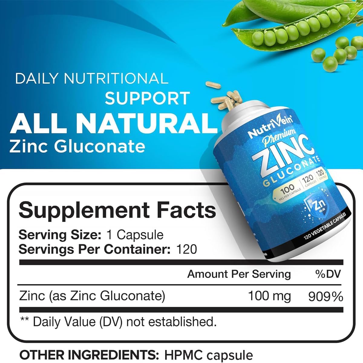 Nutrivein Zinc Picolinate 100 mg Supplement - 120 Capsules, High Absorption