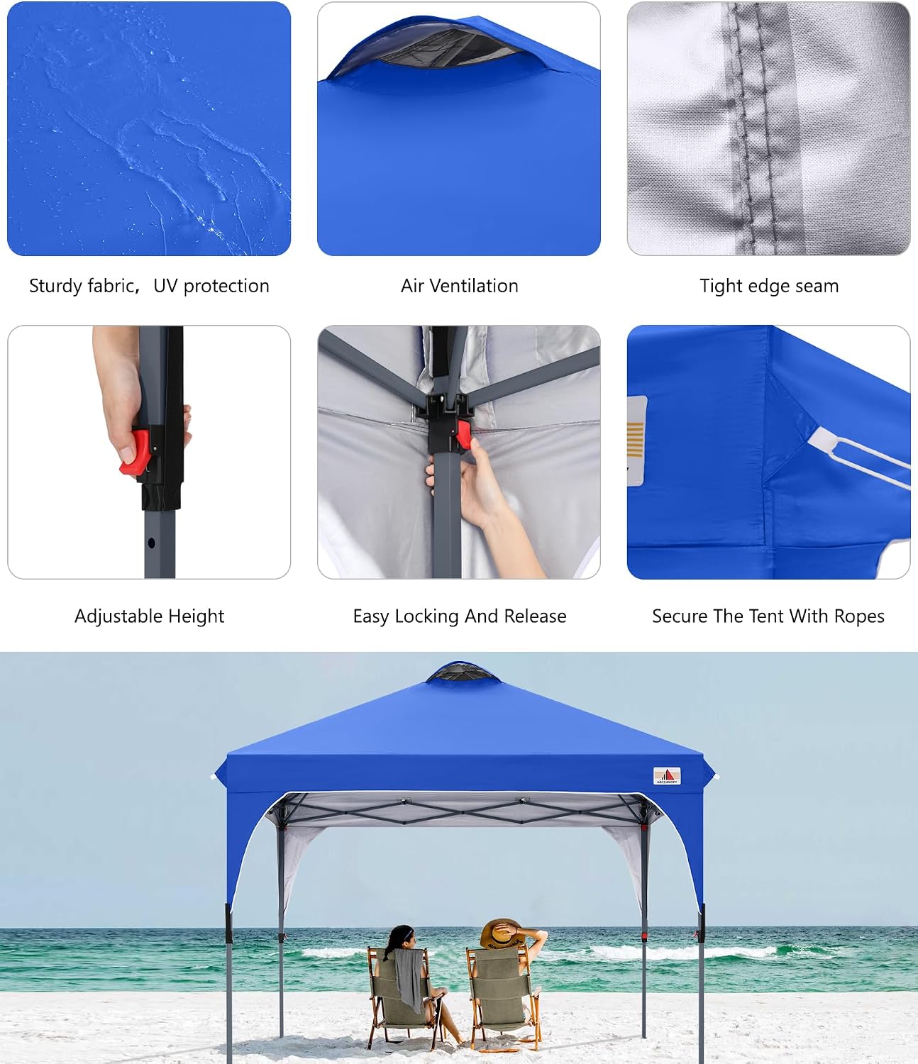 ABCCANOPY Outdoor Pop up Canopy Tent, 10x10 Instant Portable Canopy for Camping, Beach, Backyard,Gray | Water resistant & UV protection canopy, easy setup, with carry bag, ideal for camping, beach, backyard, market events