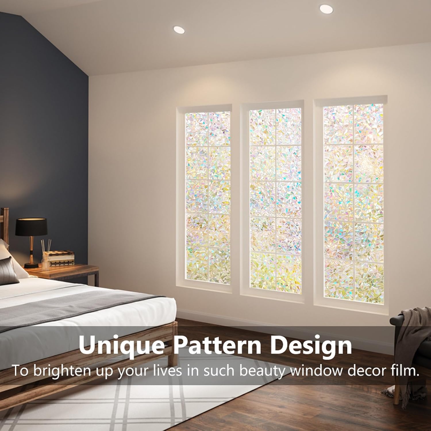 LEMON CLOUD Window Privacy Film, Rainbow Stained Glass Cling,17.5″ x 78.7″