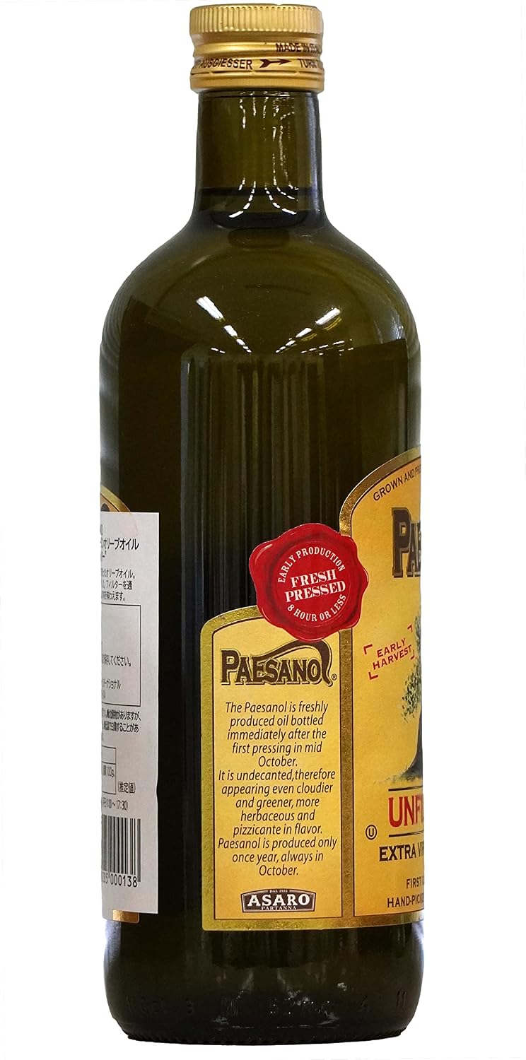Paesanol Extra Virgin Olive Oil, Unfiltered, 33.8 Fl Oz (1L) | High Polyphenol, Premium First Cold Pressed, Hand Picked, Early Harvest in Sicily, Award Winning Italian EVOO