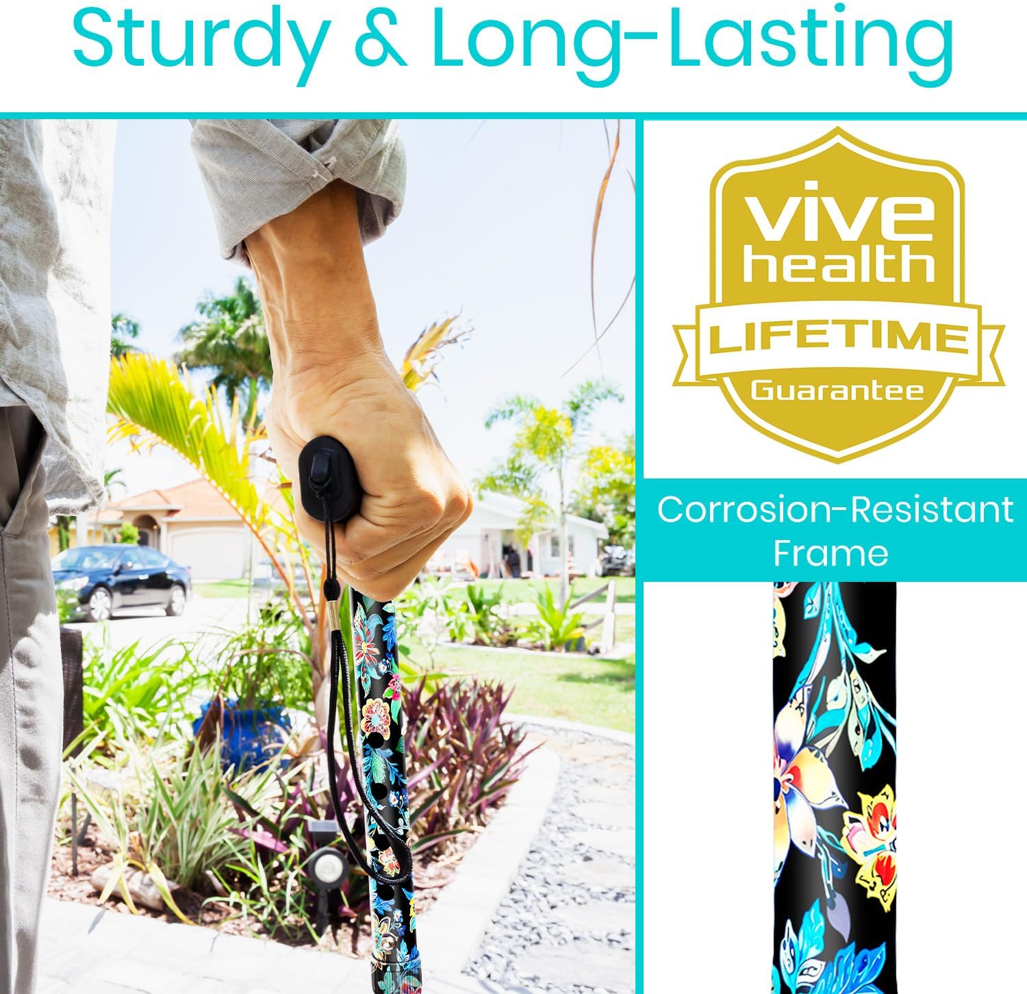 Vive Folding Cane - Foldable Walking Cane for Men, Women - Fold-up, Collapsible, Lightweight, Adjustable, Portable Hand Walking Stick - Balancing Mobility Aid - Sleek, Comfortable | Lightweight, Adjustable, Portable Hand Stick Balancing Mobility Aid Slee…