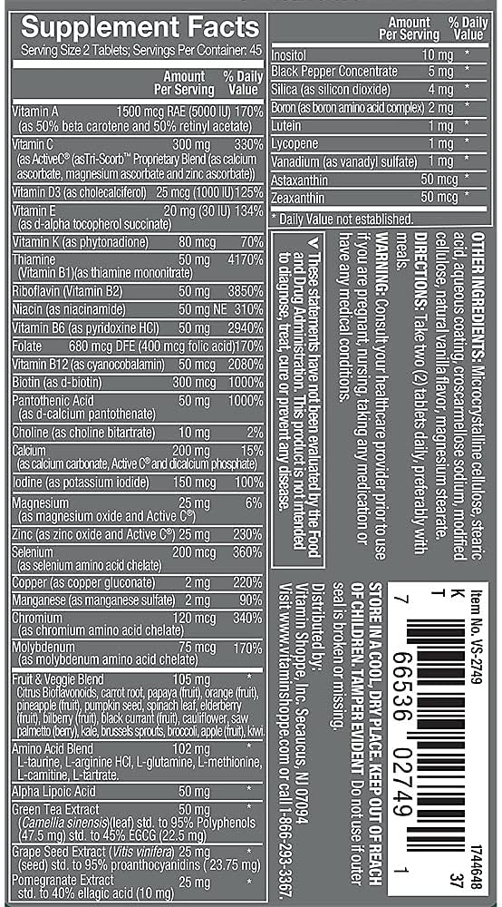 The Vitamin Shoppe Ultimate Man Multivitamin - High Potency Daily Multi with Energy Blend, Complete Nutrition for Men (90 Tablets)