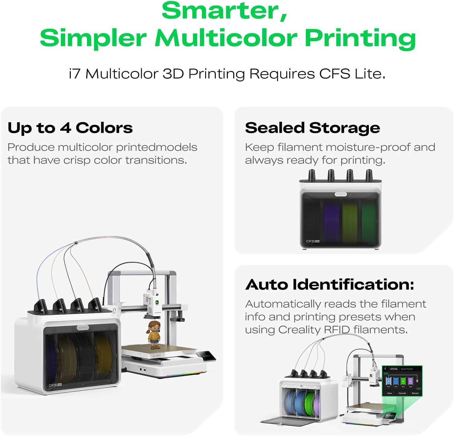 Creality SPARKX i7 Combo 3D Printer, Multi Color with CFS Lite High Speed AI Photo-to-3D Printing 95% Pre-Assemble Auto-Leveling Custom RGB Quick-Swap Essential Parts 10.24×10.24×10 inch