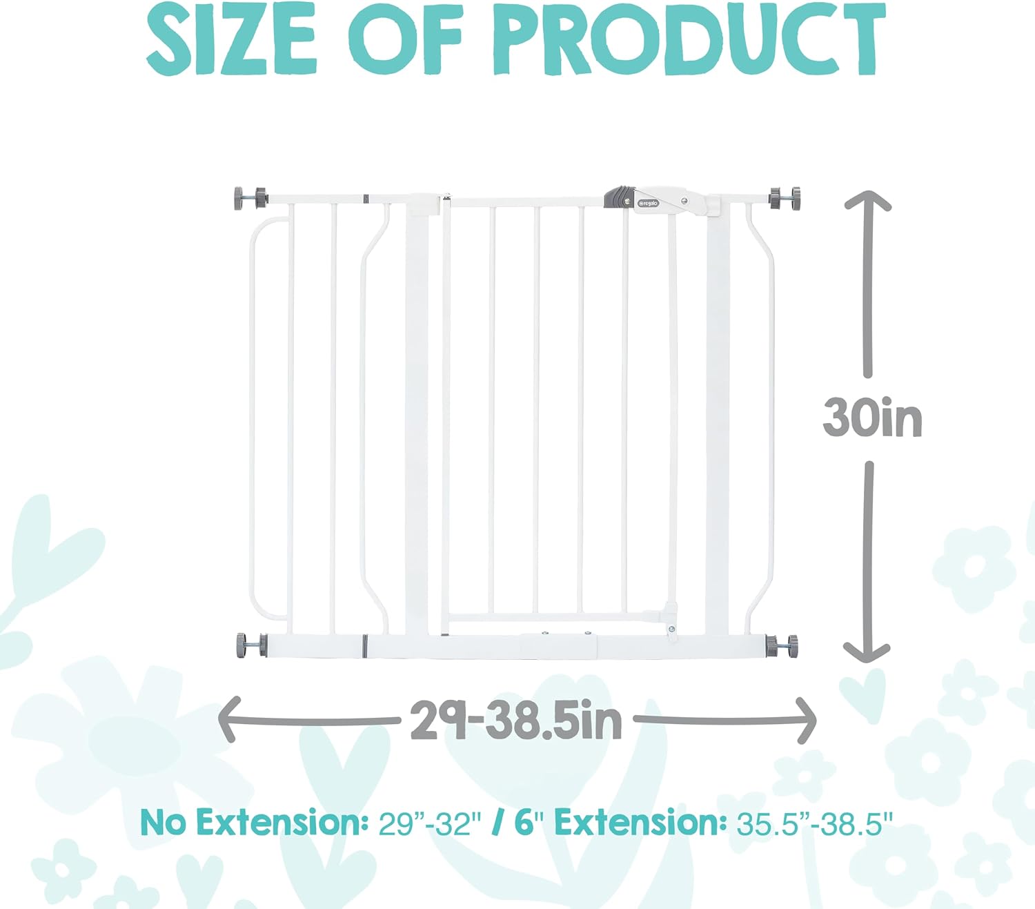Regalo Safety 29"-49" Extra Wide Baby Gate, Bottom of Stairs & Doorways | Pressure Mounted with Door, For Babies, Toddlers & Pets, White, Tested & Trusted for 30 Years