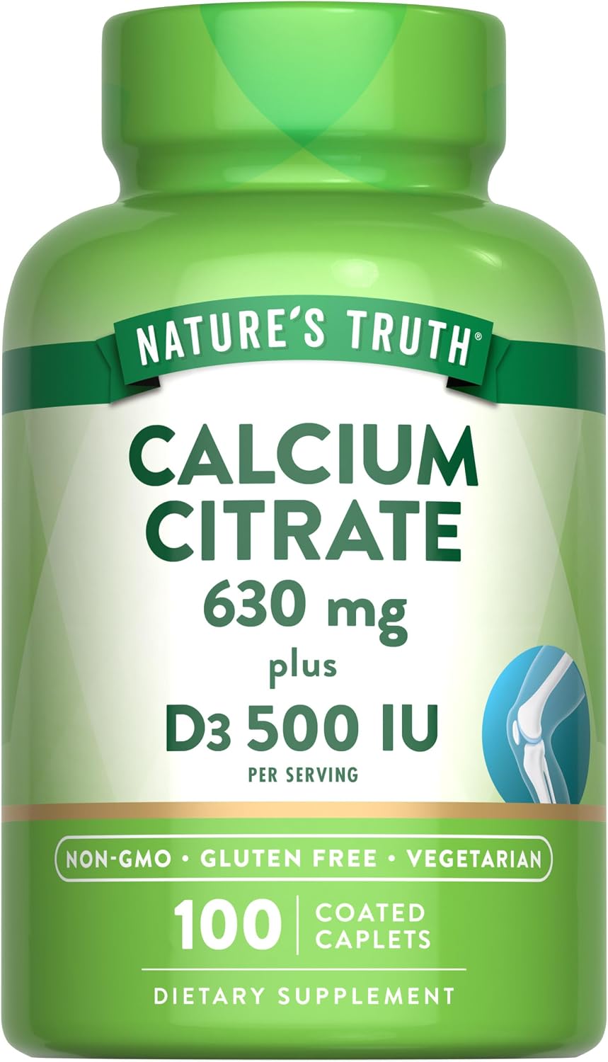 Nature's Truth Calcium Citrate with Vitamin D3 | 100 Caplets | Vegetarian, Non-GMO & Gluten Free Supplement