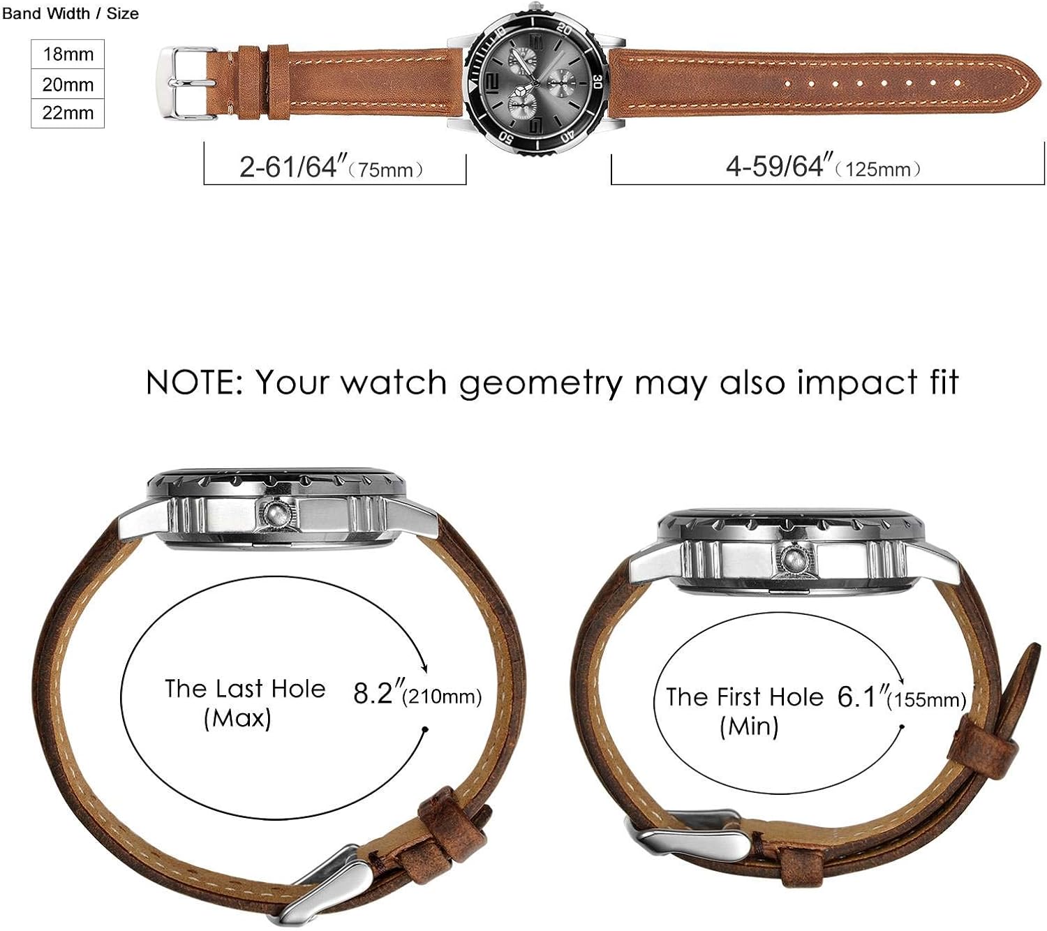 BISONSTRAP Watch Strap, Vintage Leather Replacement Bracelet, Band Width-14mm 15mm 16mm 17mm 18mm 19mm 20mm 21mm 22mm 23mm 24mm