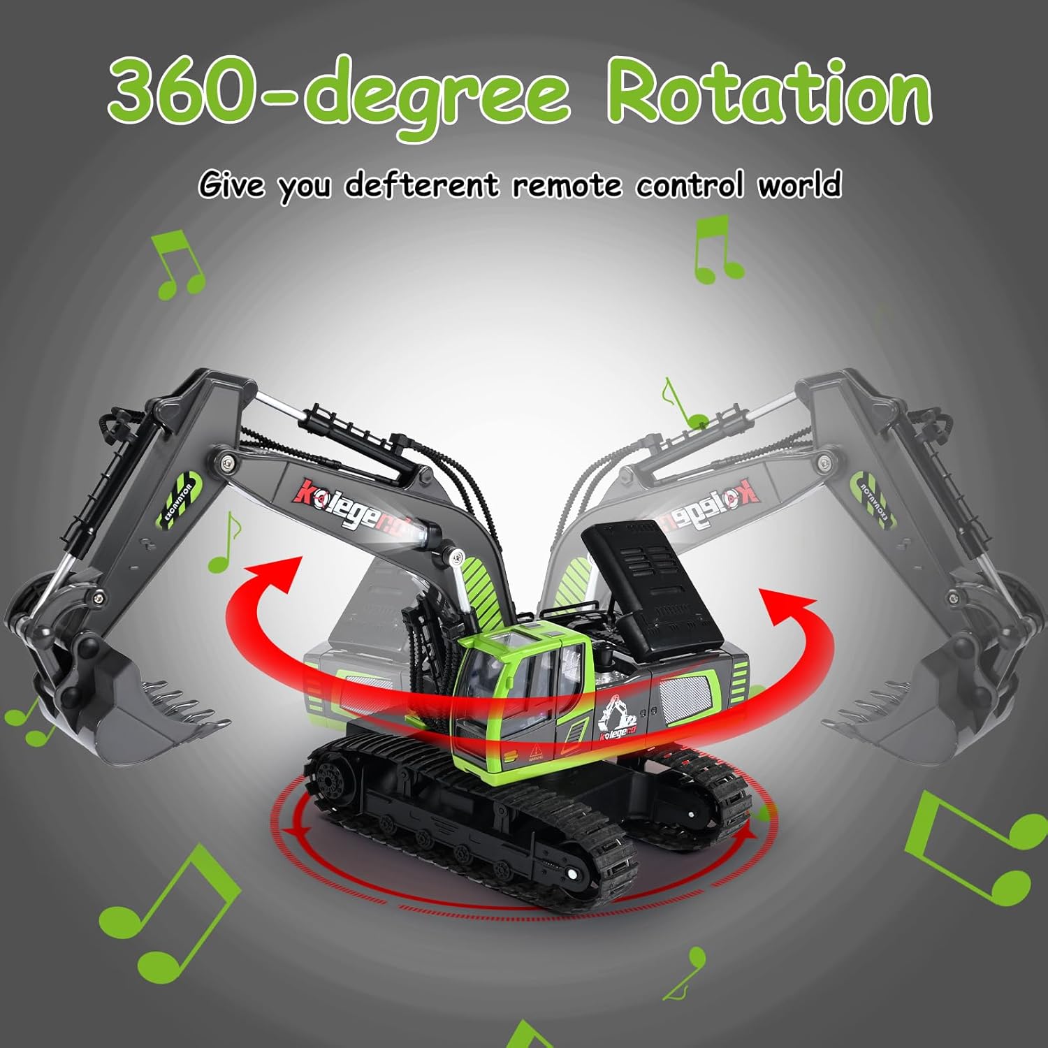kolegend 1:18 Scale RC Excavator Toy with Metal Shovel, 11 Channels Remote Control Construction Truck