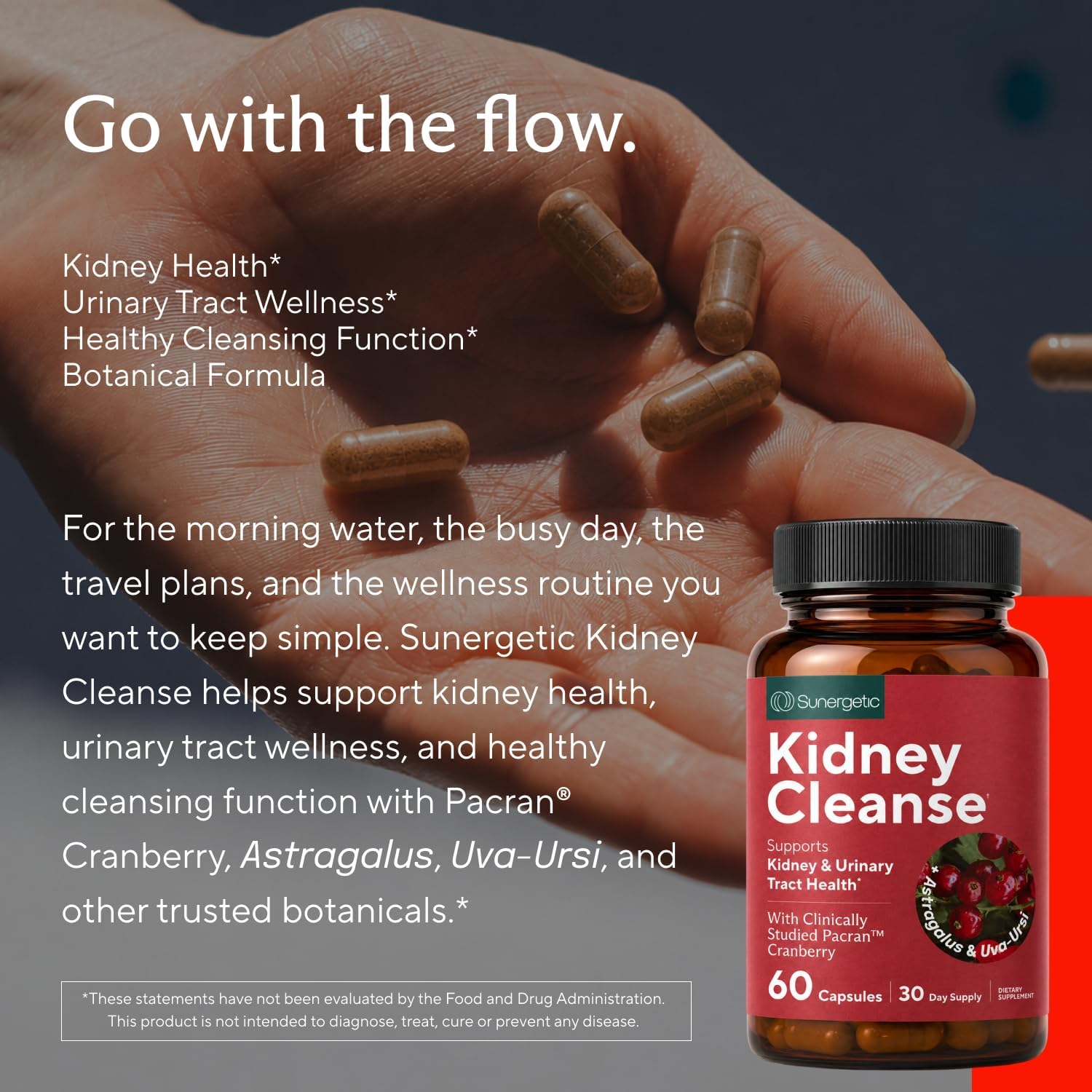 Kidney Cleanse & Detox Support with Cranberry, 60 Vegetarian Capsules | Kidney support supplement with Pacran cranberry, astragalus, uva ursi, nettle