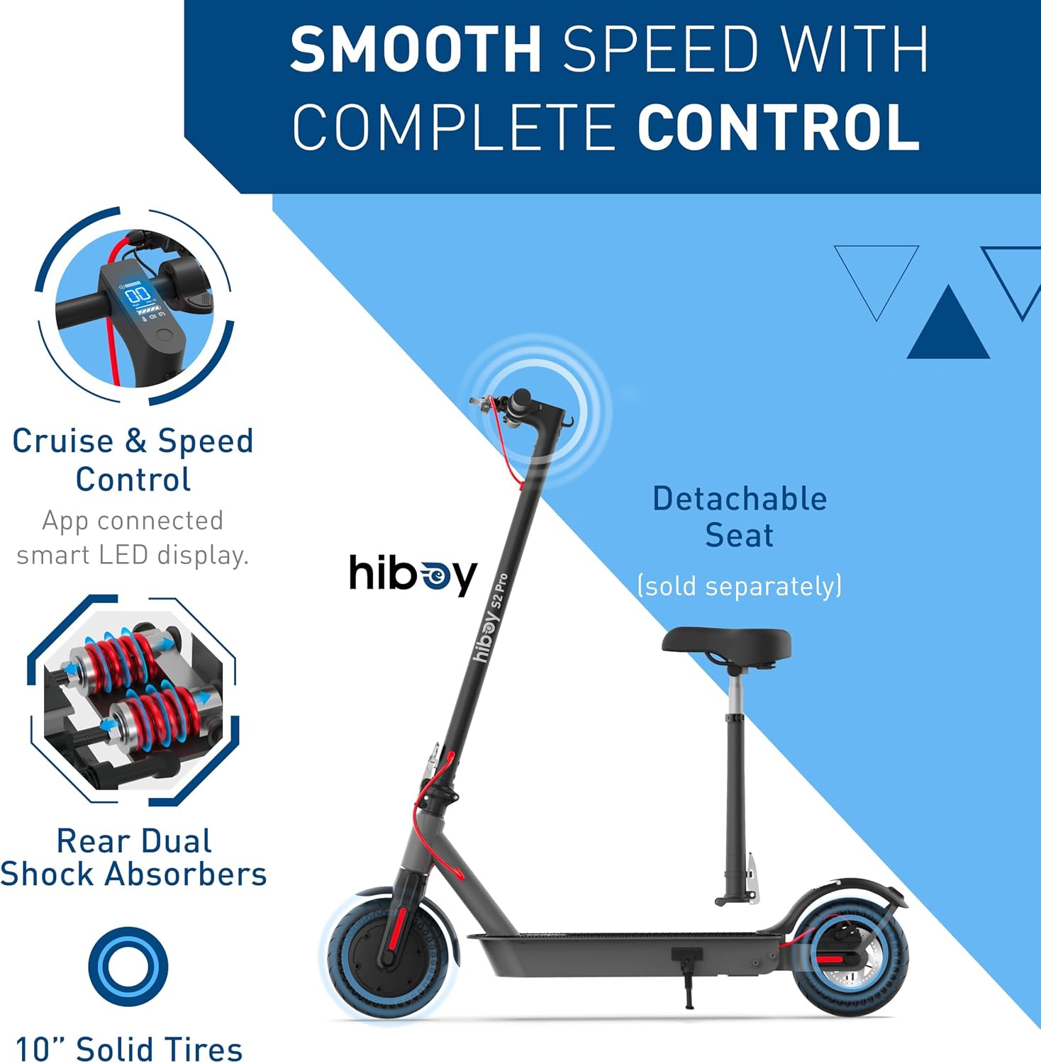 Hiboy S2 Pro Electric Scooter, 500W Motor, 10" Solid Tires, 25 Miles Range