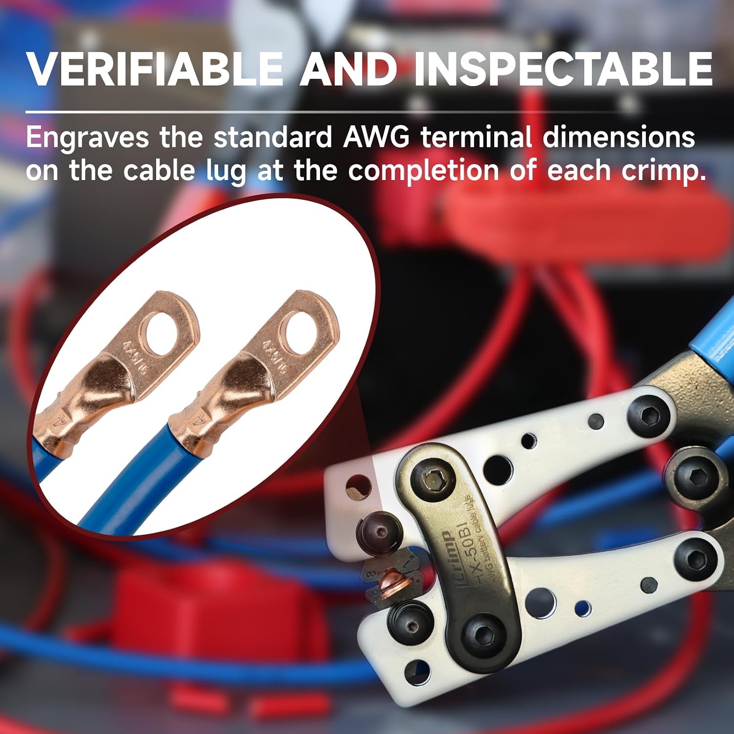 iCrimp Cable Lug Crimping Tool for Heavy Duty Wire Lugs AWG 8-1/0 | Battery Cable Crimper, Battery Terminal, Copper Lugs