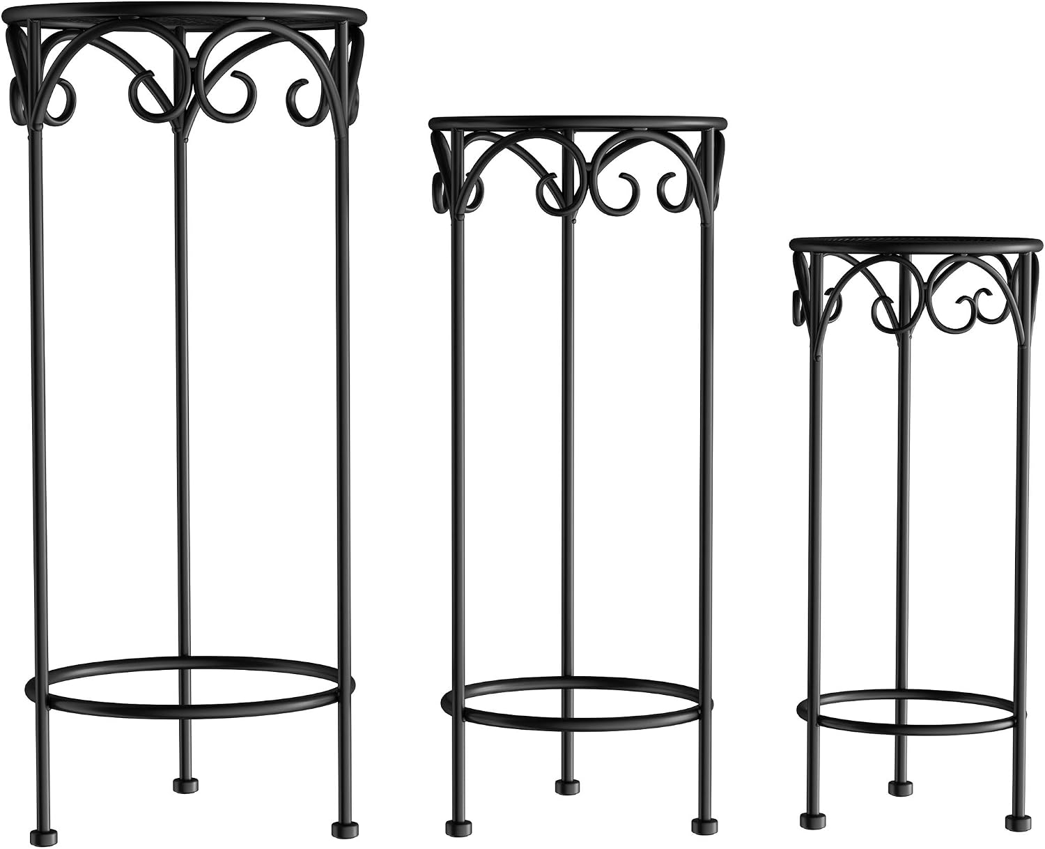 Pure Garden Plant Stand 3-Tier Vertical Shelf Indoor or Outdoor Folding Wrought Iron Home Garden Display with Laser Cut Shelves (Antique White)
