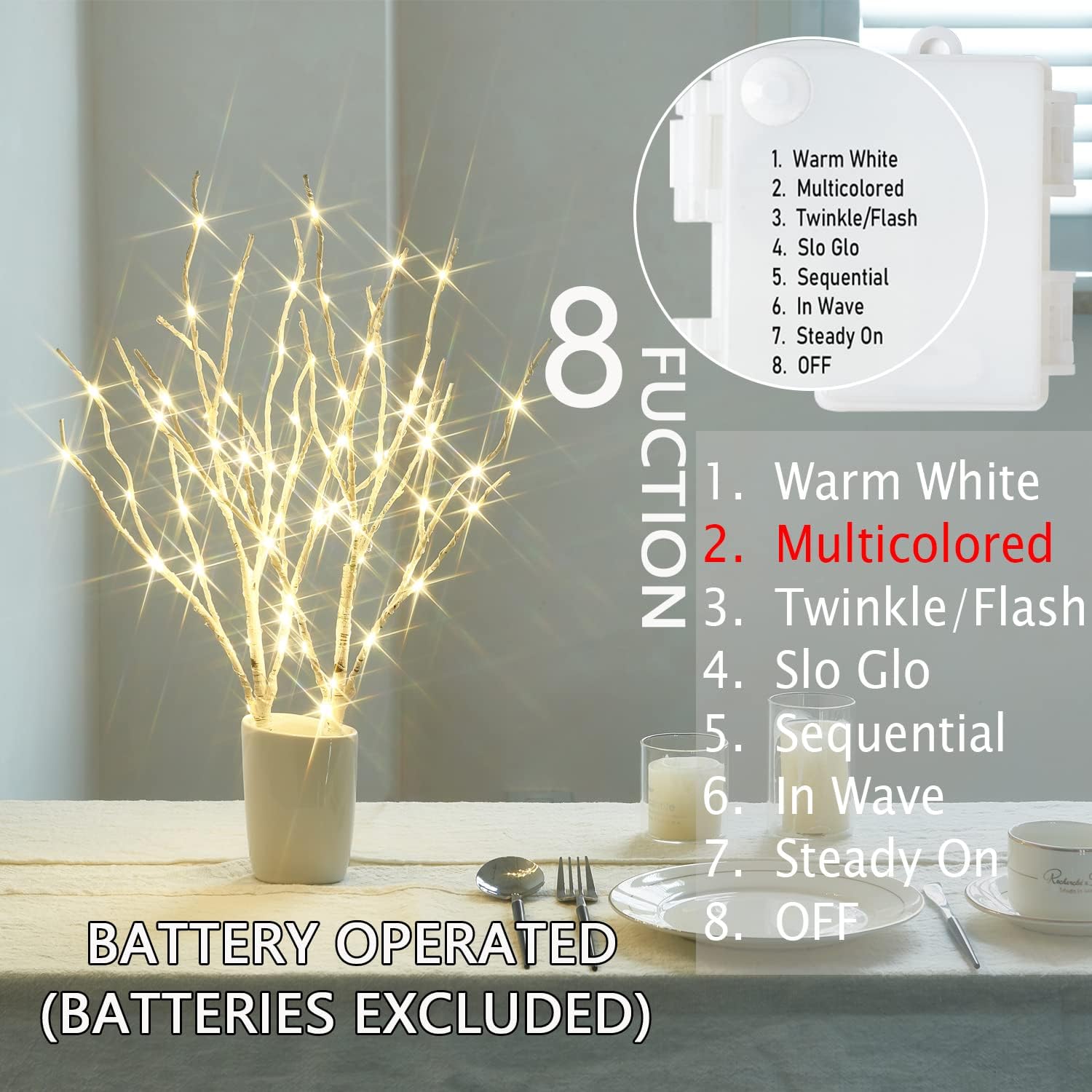 Fudios Lighted Branches with Timer 70 LED Fairy Lights 18in Battery Operated, Willow Branches with Lights for Vase Christmas Holiday Home Decor