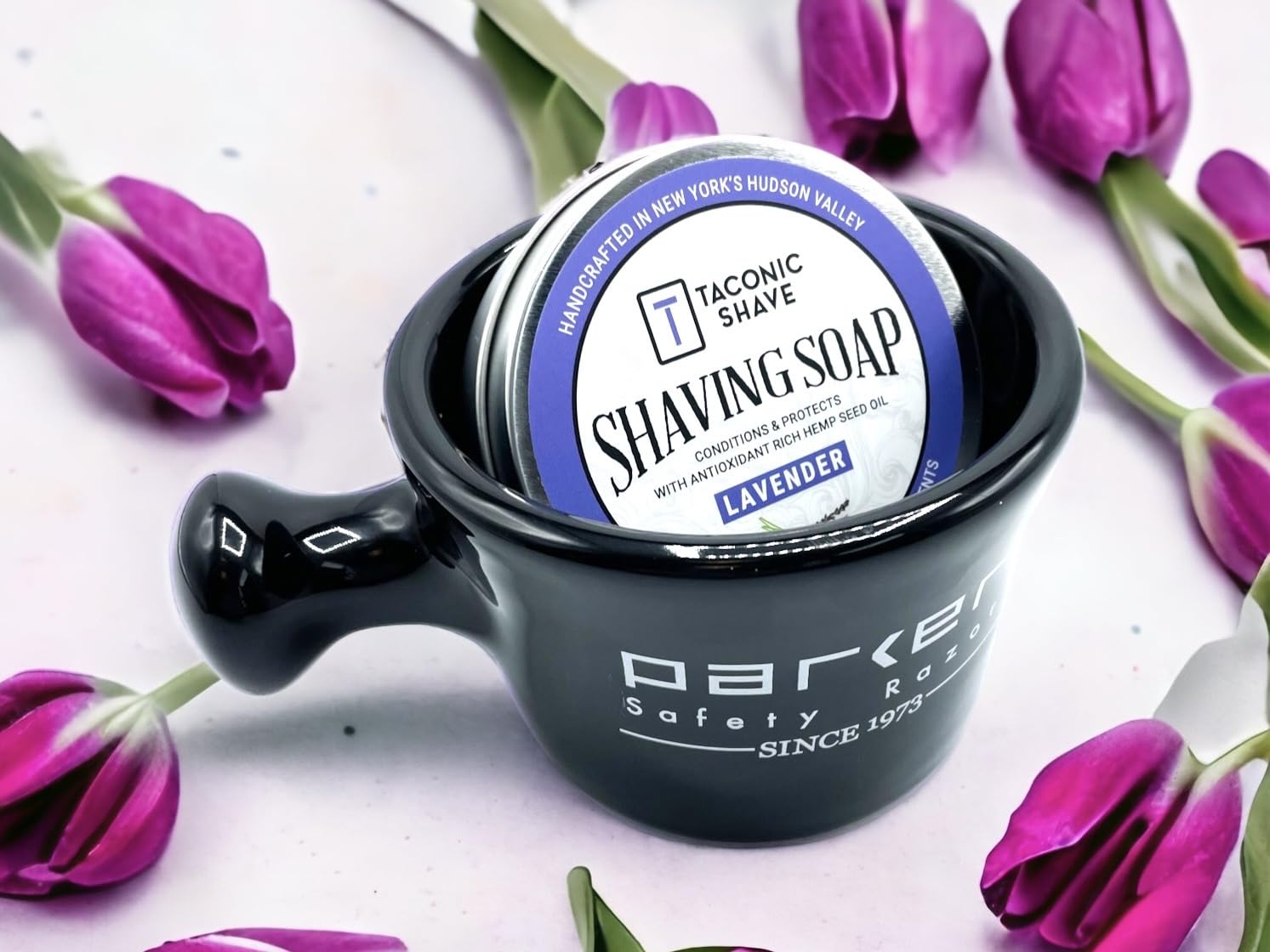 Taconic Lavender Natural Shaving Soap Puck, Rich Lather | Calming lavender aroma pairs with moisturizing natural oils to build rich protective lather for a comfortable wet shave.