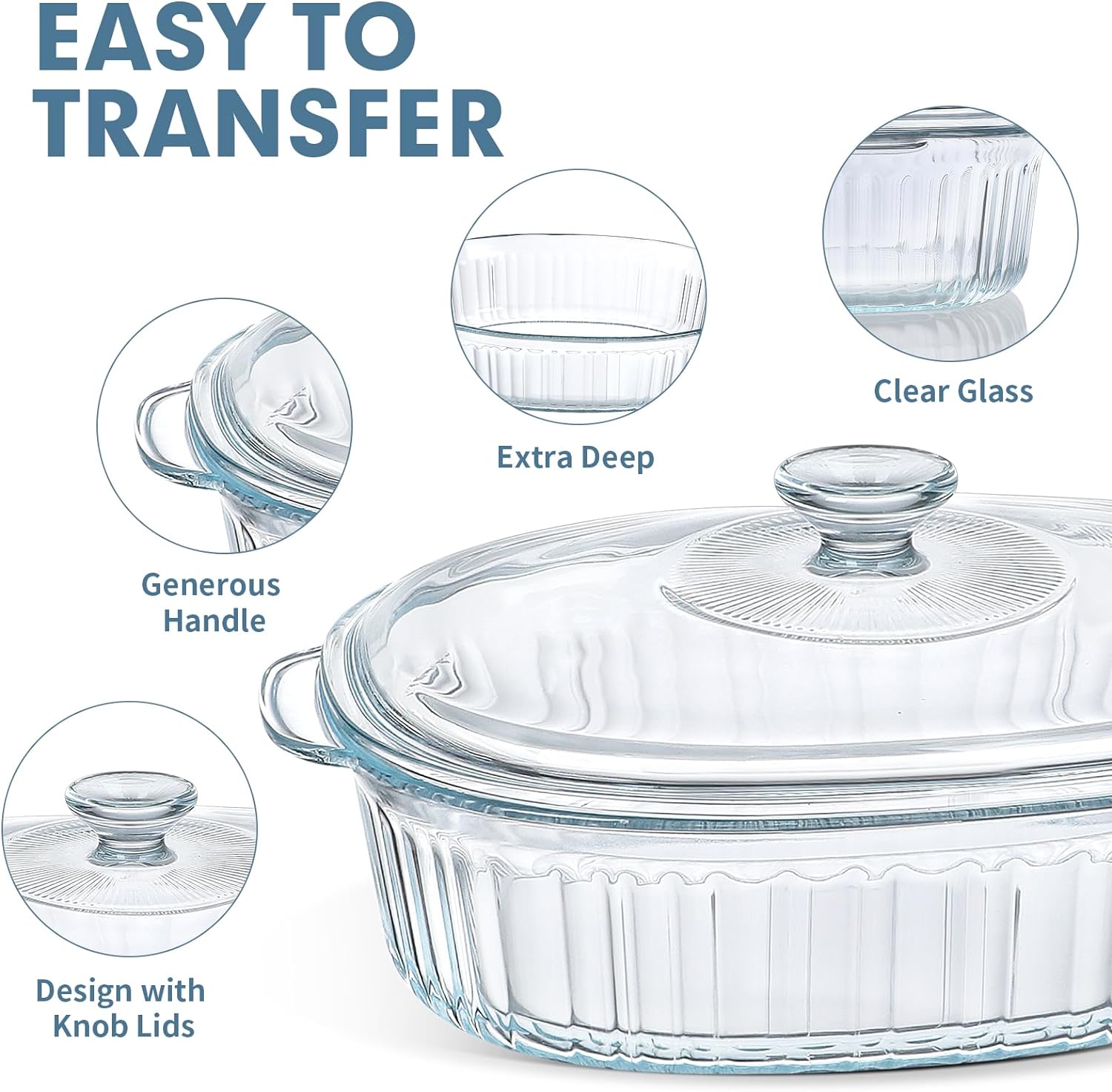 M MCIRCO 4-Piece Glass Casserole Baking Dish, Set of 2 Casseroles With Glass Lids, 1.9 Qt and 3 Qt | Baking Pans for Lasagna