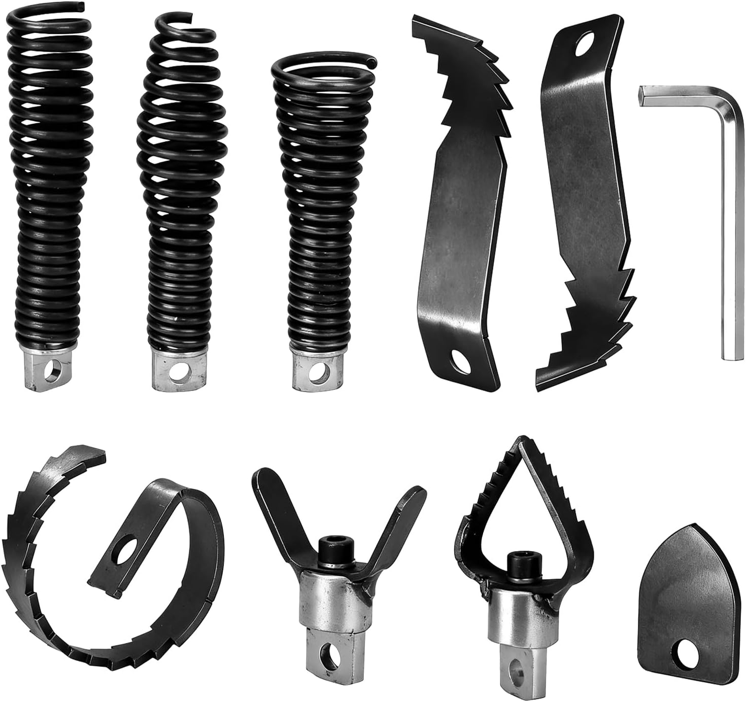 9-Piece Drain Snake Drill Attachment Kit, Drain Auger Replacement Heads with Hex Wrench for 5/16in-3/4in Cable, Fits 50ft-100ft Machines