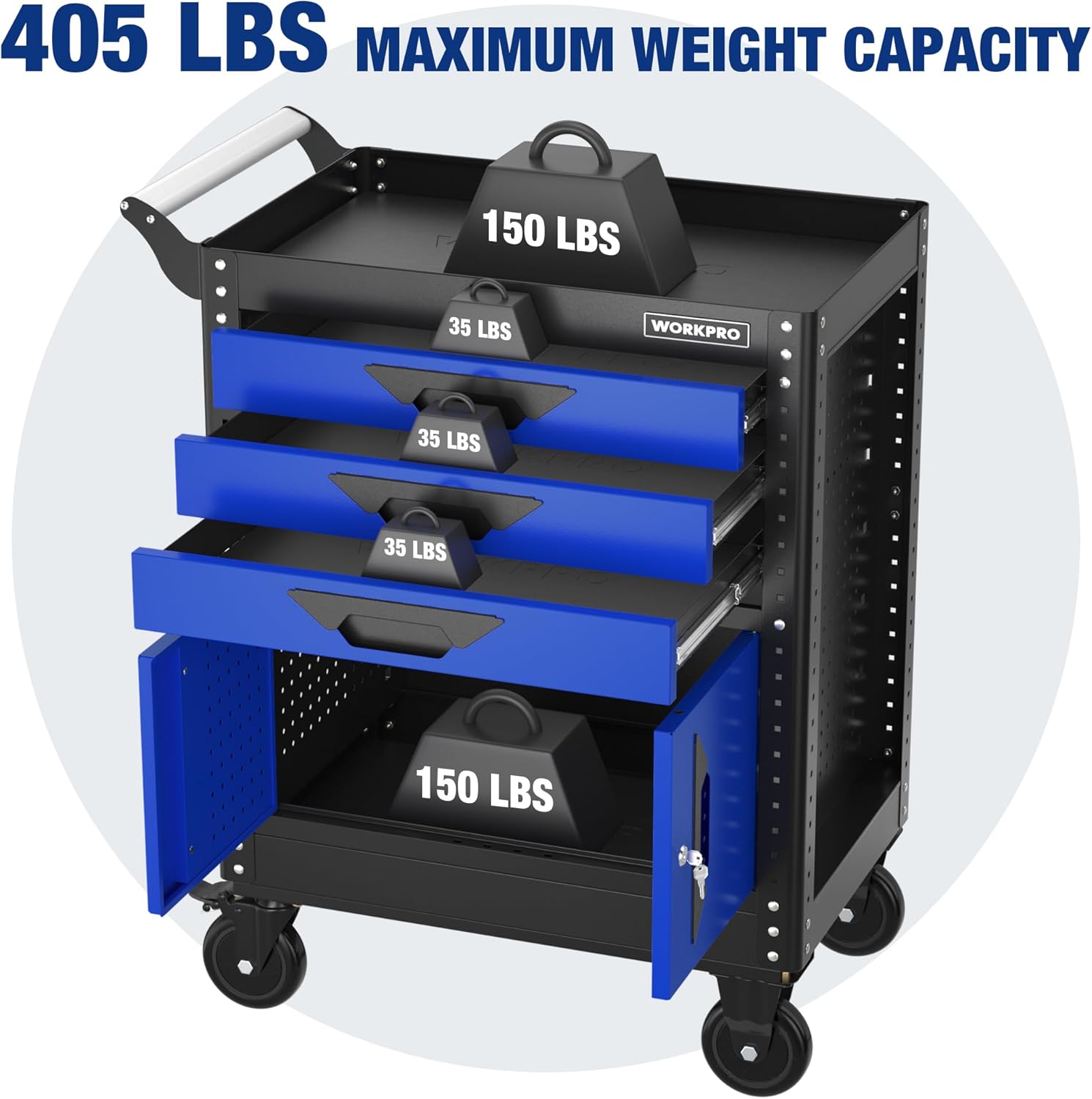 WORKPRO 27.5-Inch Rolling Tool Cabinet, 405 LBS Capacity | Steel Tool Storage Cabinet with PVC Drawer Liners