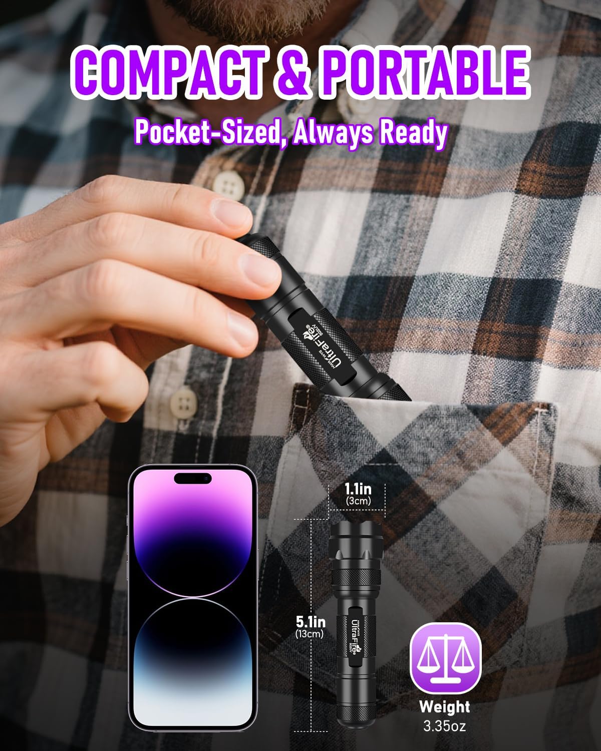 ULTRAFIRE 395-405nm UV Flashlight for Resin Curing, Zoomable Black Light