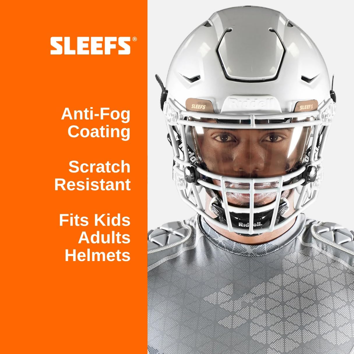 SLEEFS Clear Football Visor for Helmet - Professional Football Visor - Face & Eye Shield - Fits Youth & Adult Helmets - Includes Quick Visor Clips