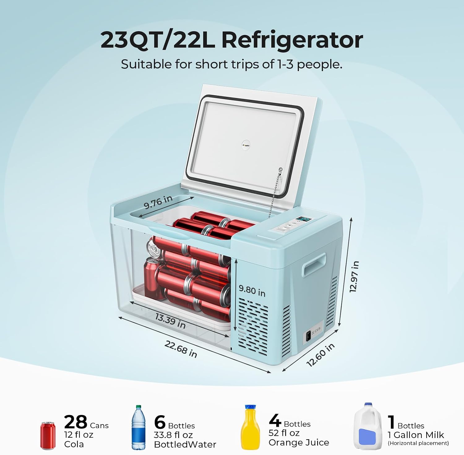 BougeRV 12v refrigerator 23 Quart, -8℉~50℉ Portable Freezer for Car, Grey